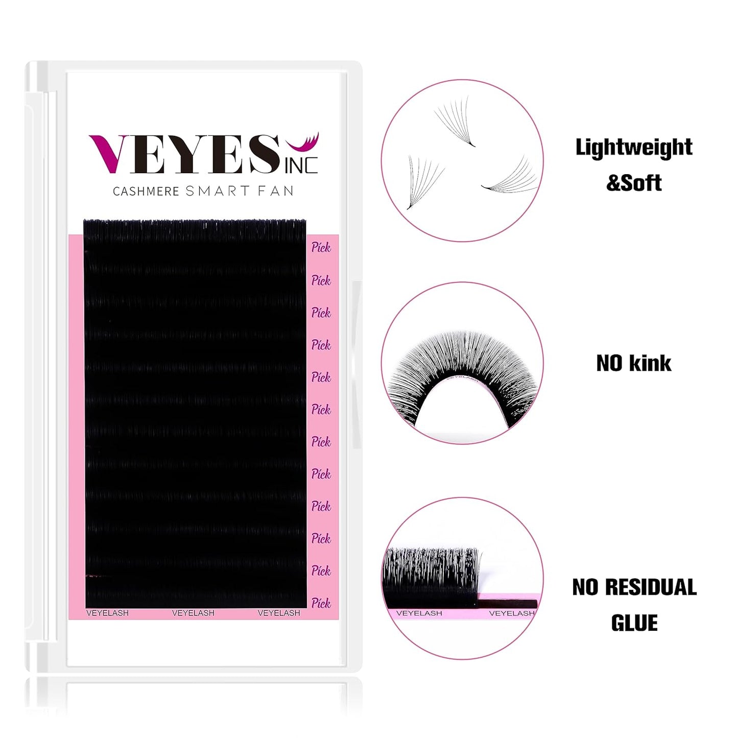 VEYES INC Cashmere Smart Fan Lash Extensions 0.03 0.05 0.07 C/CC/D Curl 8-20mm Mixed & Single Length, Super Matte Black Volume Lashes, Professional Supplies for Lash Techs (0.05 CC 9mm)