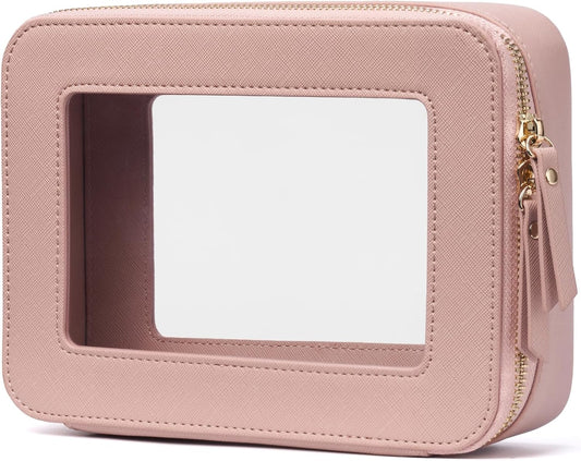 Popvibe Clear Makeup Bag Travel Cosmetic Case Transparent Toiletry Bag with Zipper, Portable Make Up Organizer Traveling Compact Car Bag for Essentials
