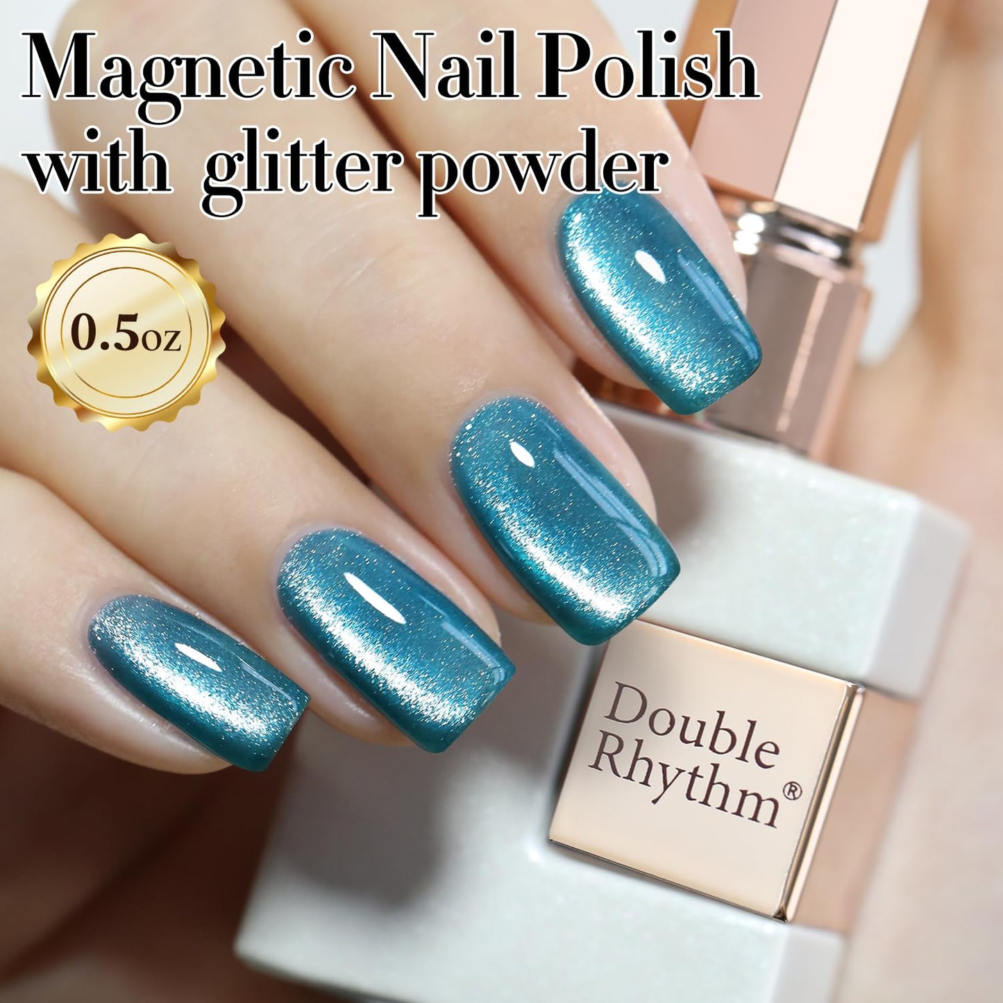Double Rhythm 0.5 OZ Cat Eye Gel Polish with Magnet 15ML Holographic Glitter Shimmer Translucent Jelly Color Magnetic Polish Salon DIY at Home (Teal-MC1071)