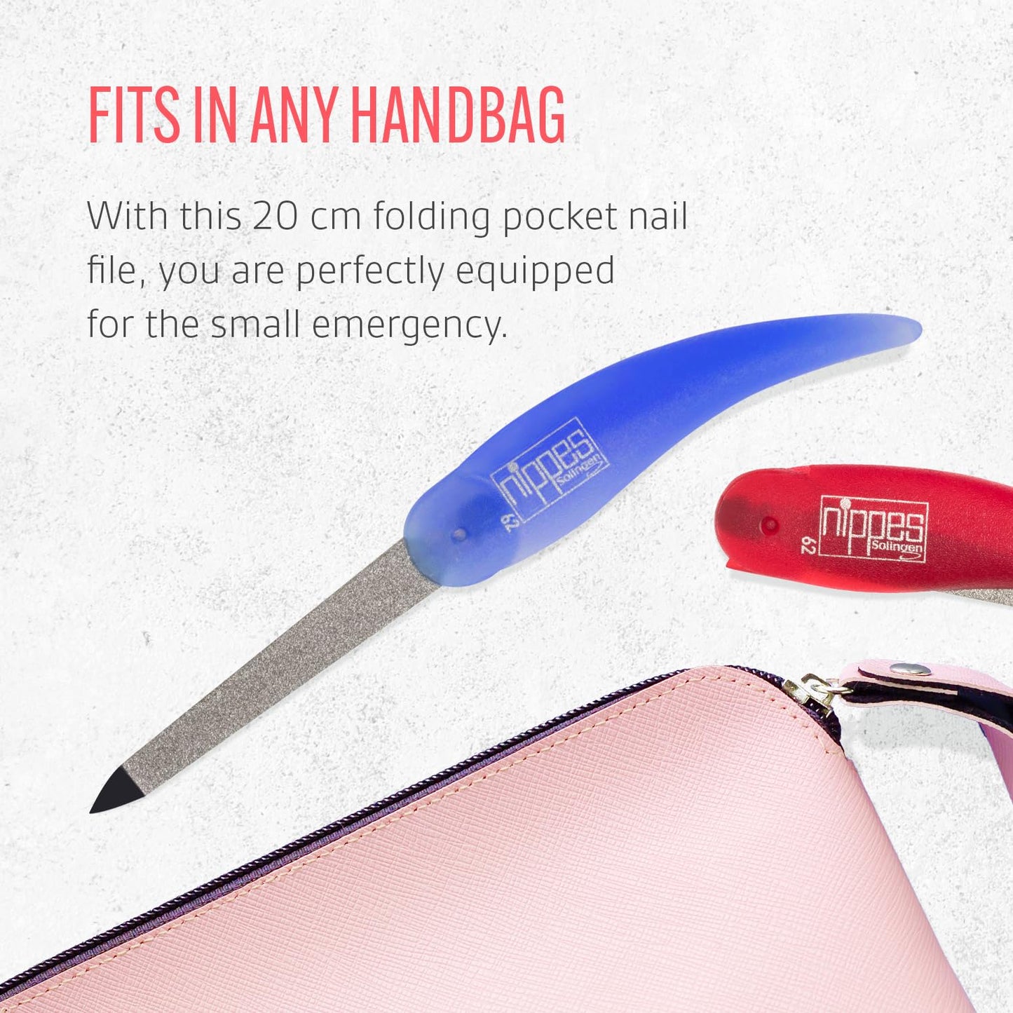 Nippes Folding Pocket Size Nail File Set with Buffers Quality Handmade in Solingen Germany Portable for Travel Pedicures Manicures Ergonomic Hand Grip Durable Metal Design Blue & Red Set [3 Pack]