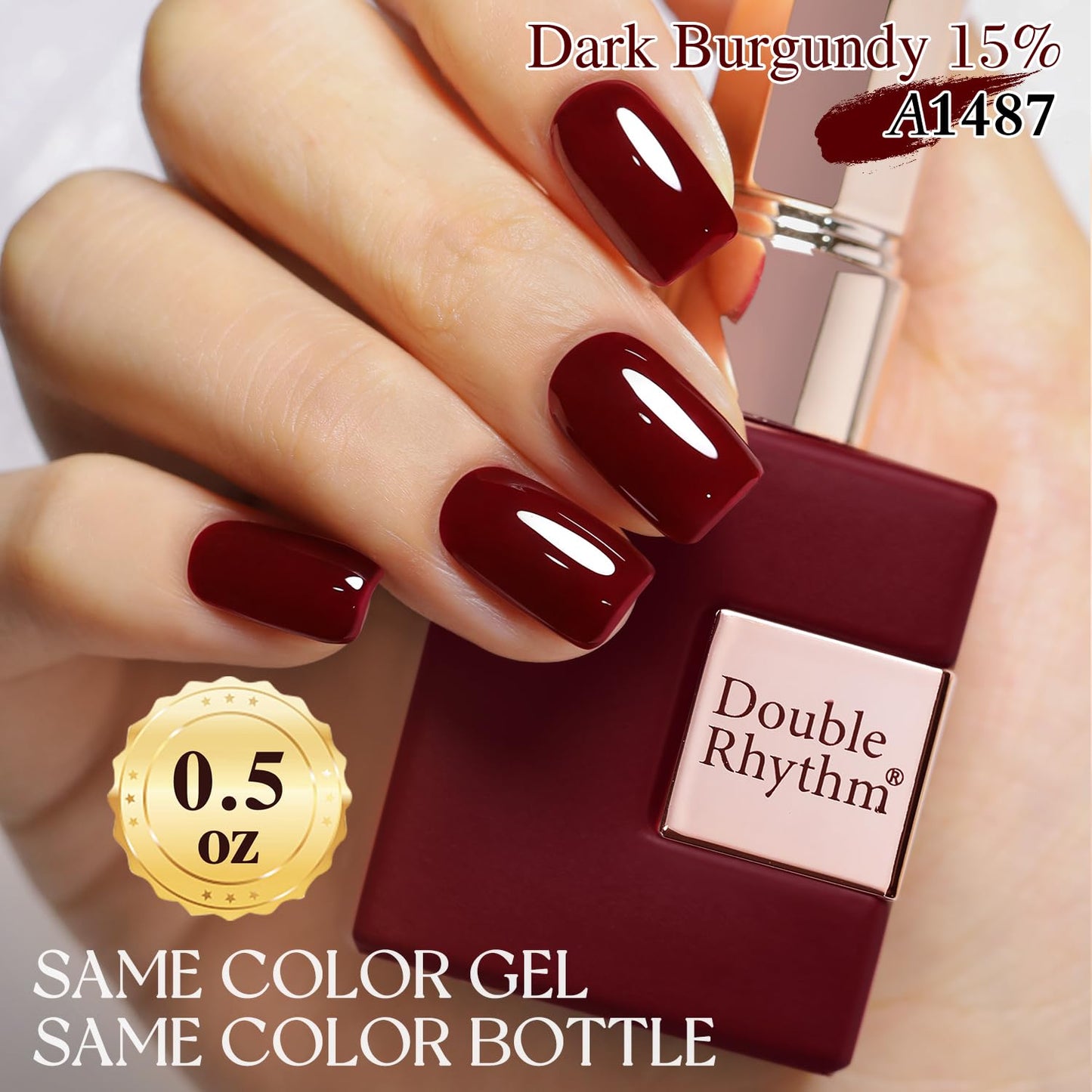 Double Rhythm Translucent Gel Polish Sheer Neutral Natural Light Milky Same Color Same Bottle 15ML Jelly UV Polish Nail Art DIY at Home (Dark Burgundy-A1487)