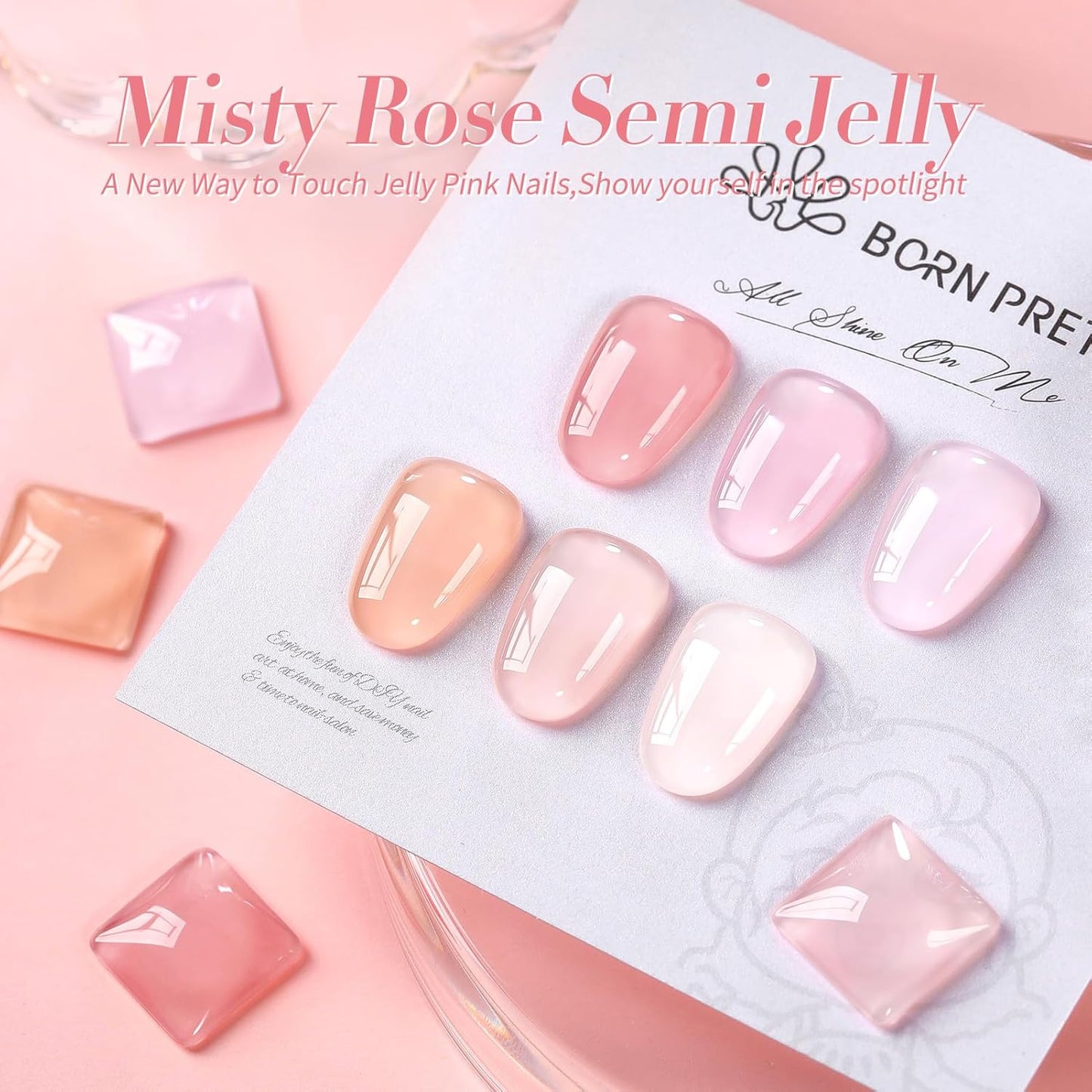 Born Pretty Jelly Pink Gel Nail Polish Nude Pink Sheer Translucent Gel Polish Milky Natural Gel Polish Set Nail Art Manicure DIY Kit Home Salon 6PCS