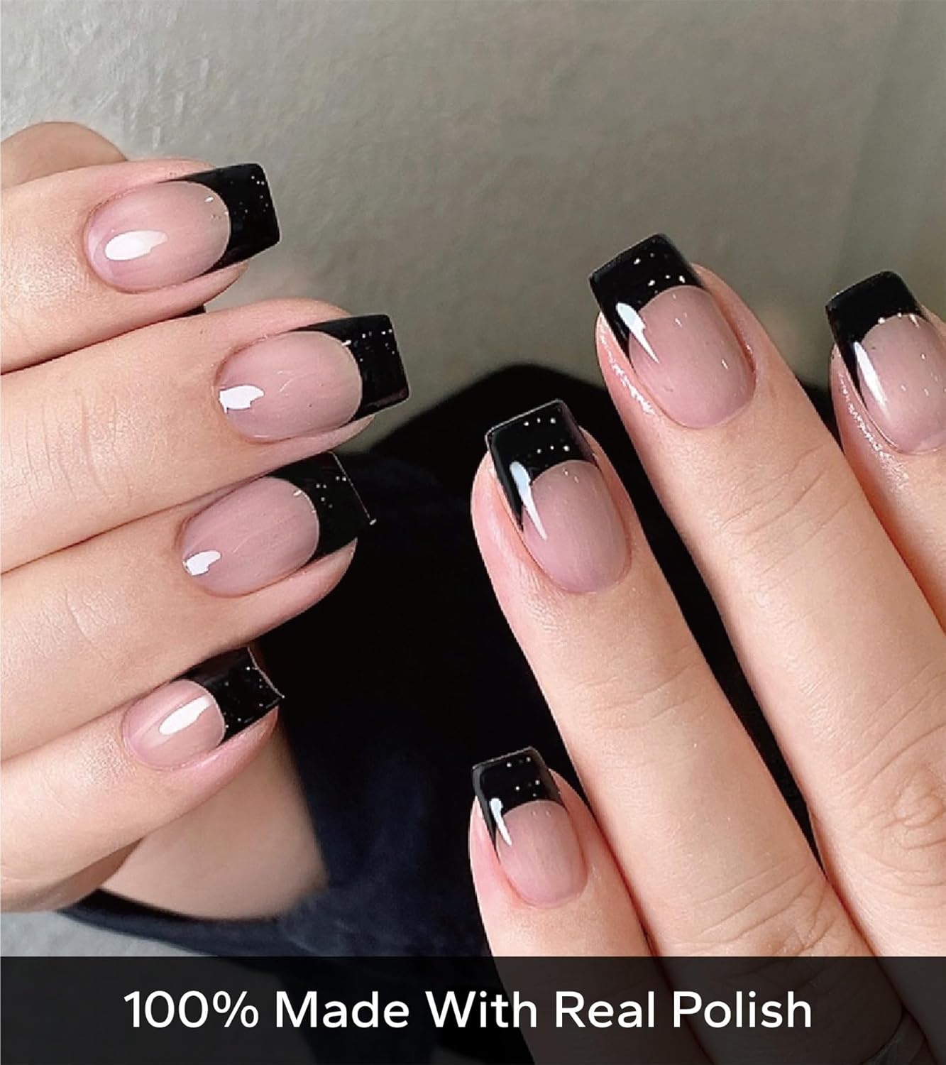 Nail Polish Strips, 20Pcs Salon Quality Gel Nail Stickers, Easy Long Lasting Wraps for Short Nails no UV Light Needed (Black and Tip White)