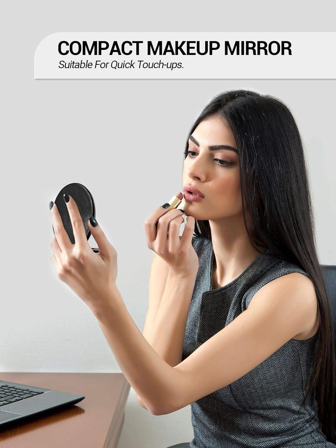 Compact Mirror,Set of 2 Round Double-Sided Makeup Small Mirror for Purse with 1x/3x Magnification PU Leather (Black, 2.8")