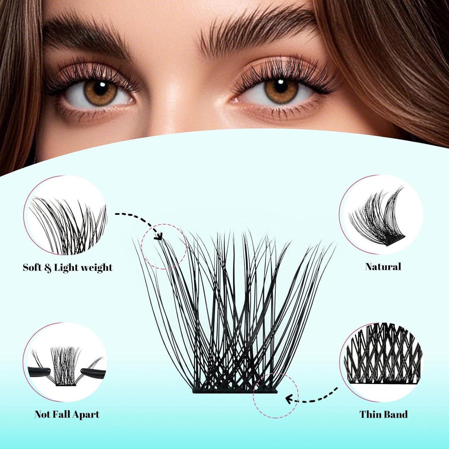 Wispy Lash Clusters Eyelash Extensions 144pcs Individual Lashes Cluster 12mm C Curl Fake Eyelash with Thin Band DIY Cluster Lashes At Home For Beginners (C-12mm)