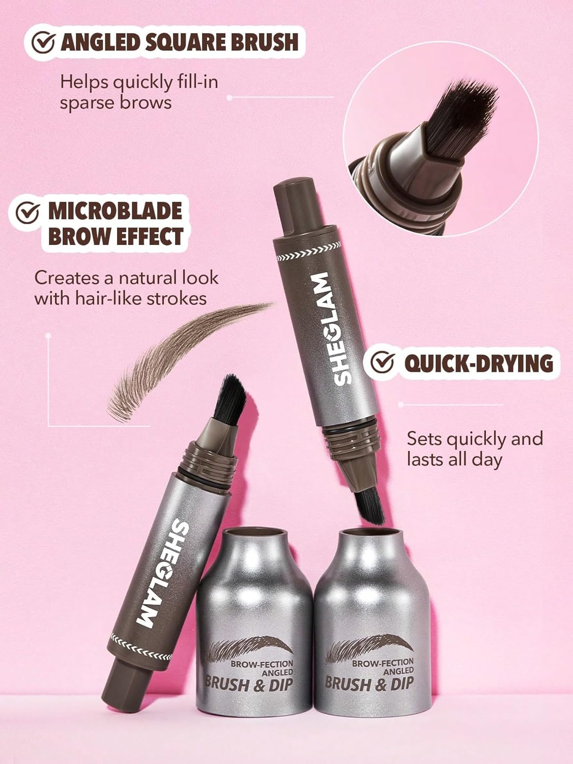 SHEGLAM Brow-Fection Angled Brush & Dip Upgraded Microblading Eyebrow Pen Long Lasting Waterproof Easy To Color-Auburn