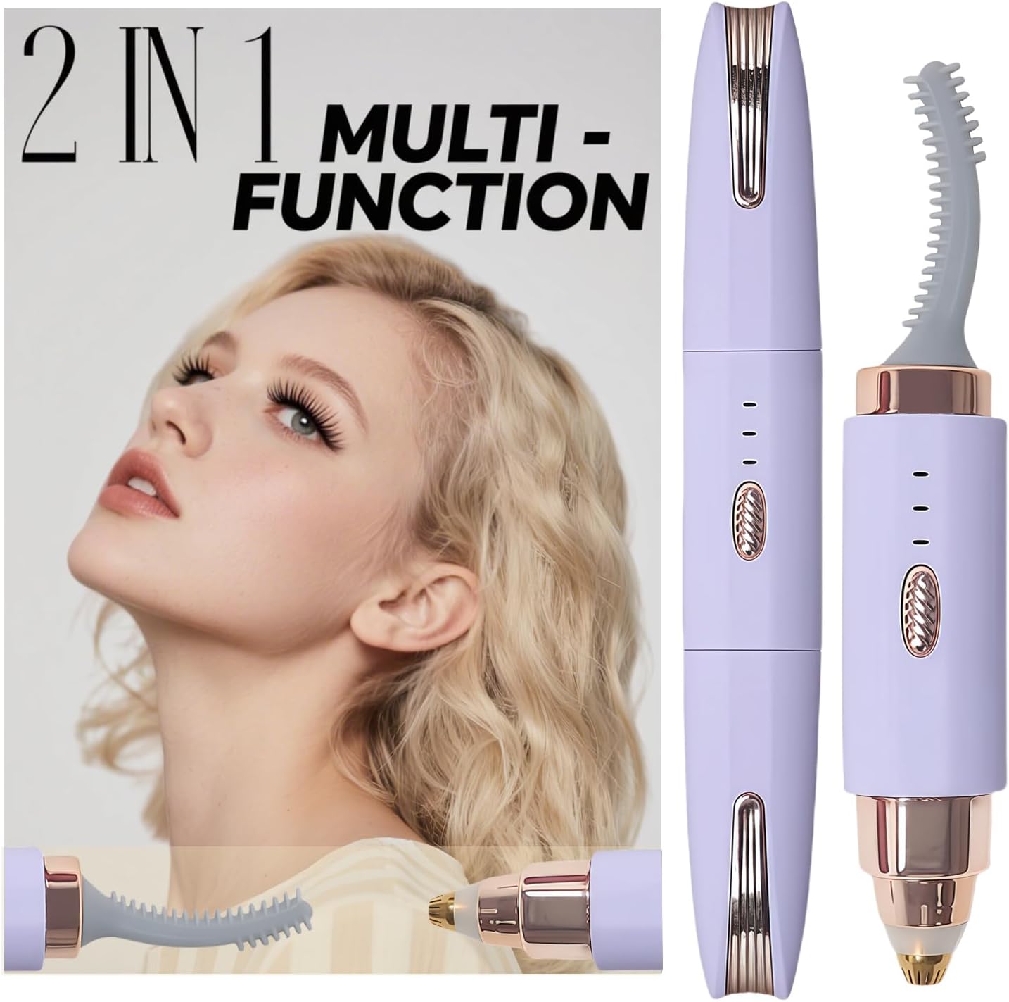 2025 Upgraded Heated Eyelash Curler - 2-in-1 USB Rechargeable Electric Eyelash Curler & Eyebrow Trimmer, Fast Heating in 6s, Anti-Burn Design, 24H Long-Lasting Effect, Gift for Women (Purple)