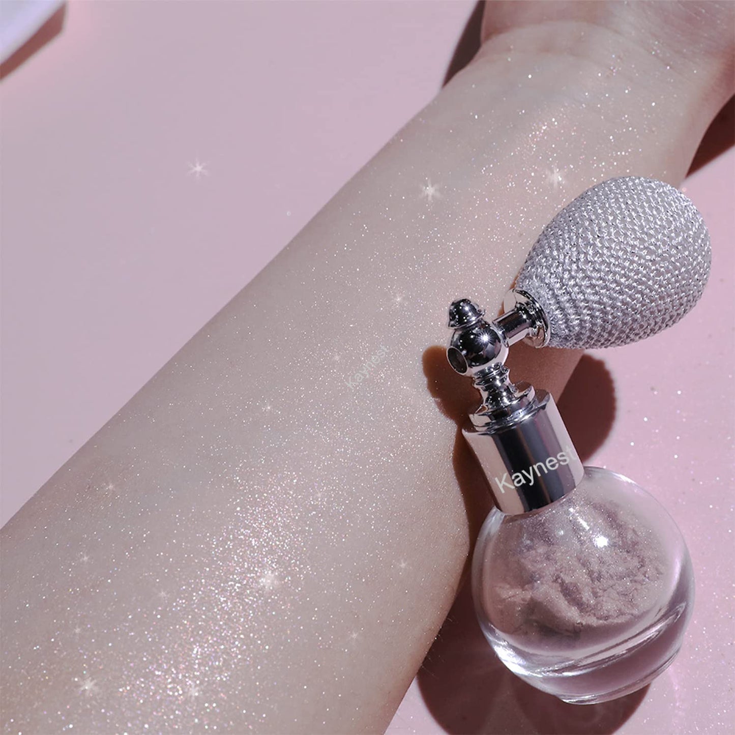 Nude Pink Highlighter Spray, Loose Shimmer Powder High Gloss Makeup Mist for Body, Face, Hair, Long Lasting Glitter Hairspray for Festive Party, Stage Shows, Nightclubs, Bar (#3)