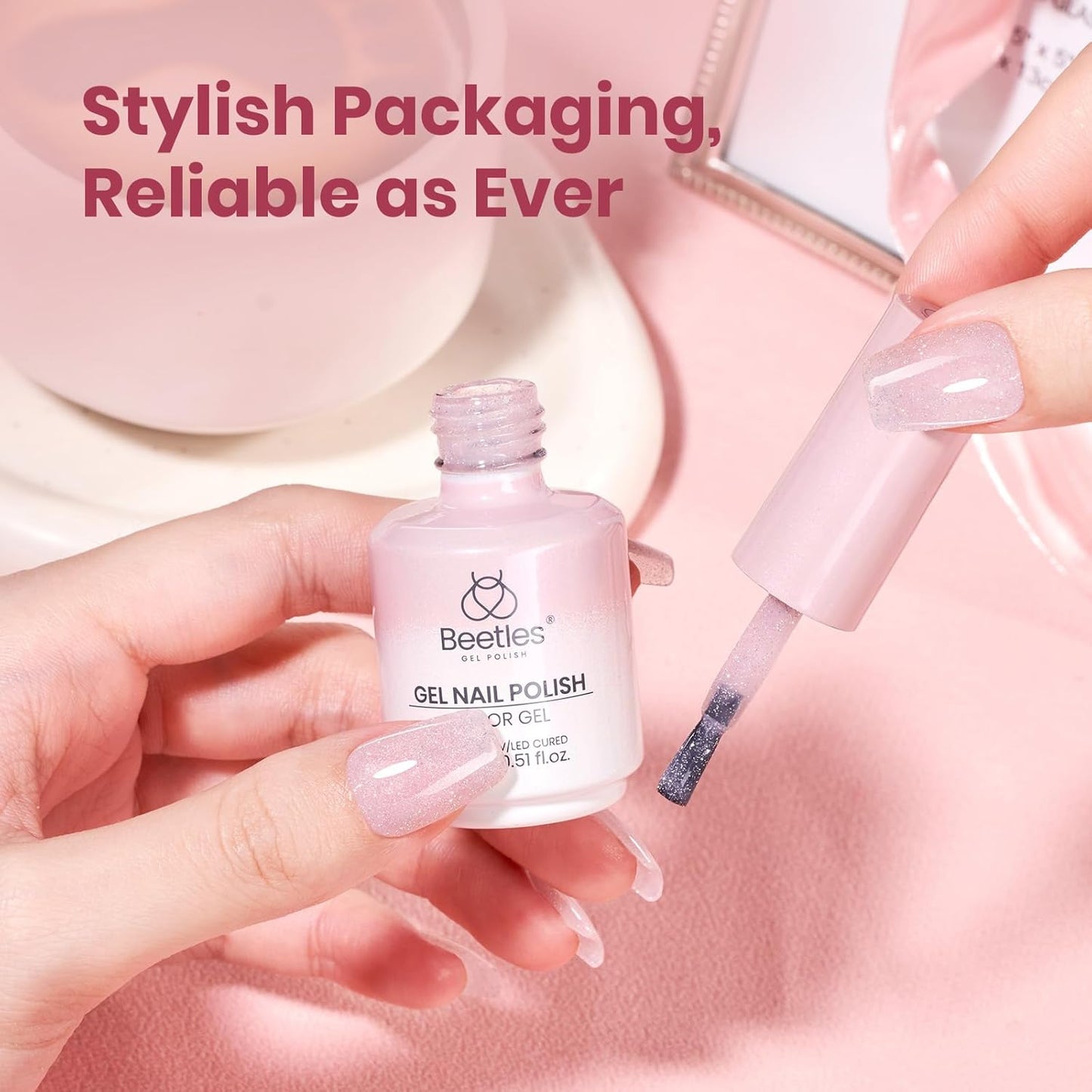 Beetles Glitter Pink Gel Nail Polish - 15ML Soft Glow Fragments Pink Nude Natural Glitter Gel Polish Soak Off UV French Nail Art Salon DIY Manicure Colorful Bottle Gift for Women