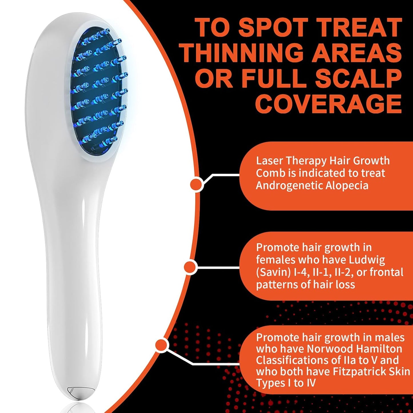 Laser Therapy Hair Growth Comb, Hand-Held Comb-Shaped Low Level Laser Therapy To Promote Hair Growth in Women and Men