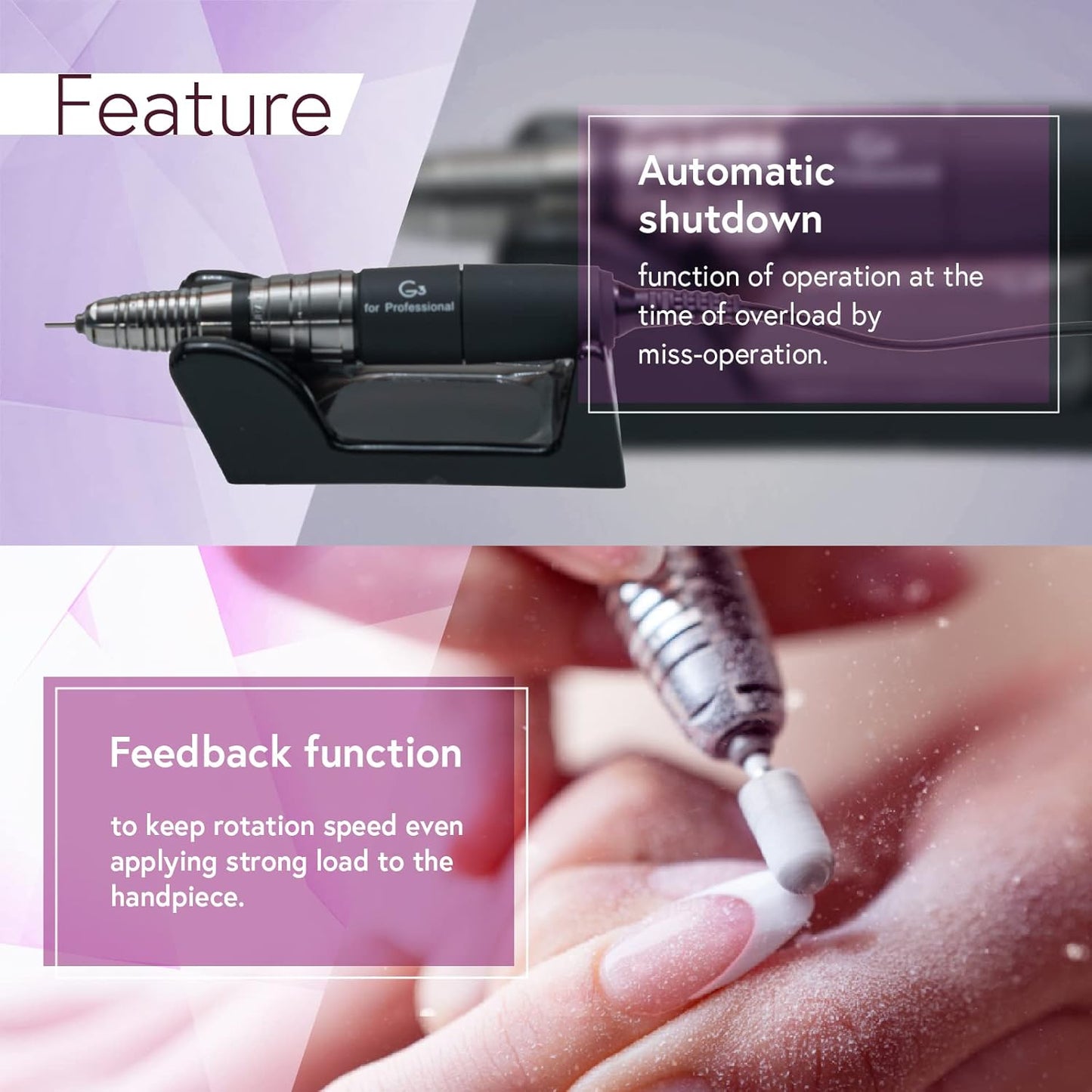 [Upower] G3 Professional Nail Drill Machine, 20000 RPM Electric File for Nails, Rechargeable Portable Nail Machine, Low Noise & Low Vibration (Made in Japan) Produced by URAWA Corp. [White]