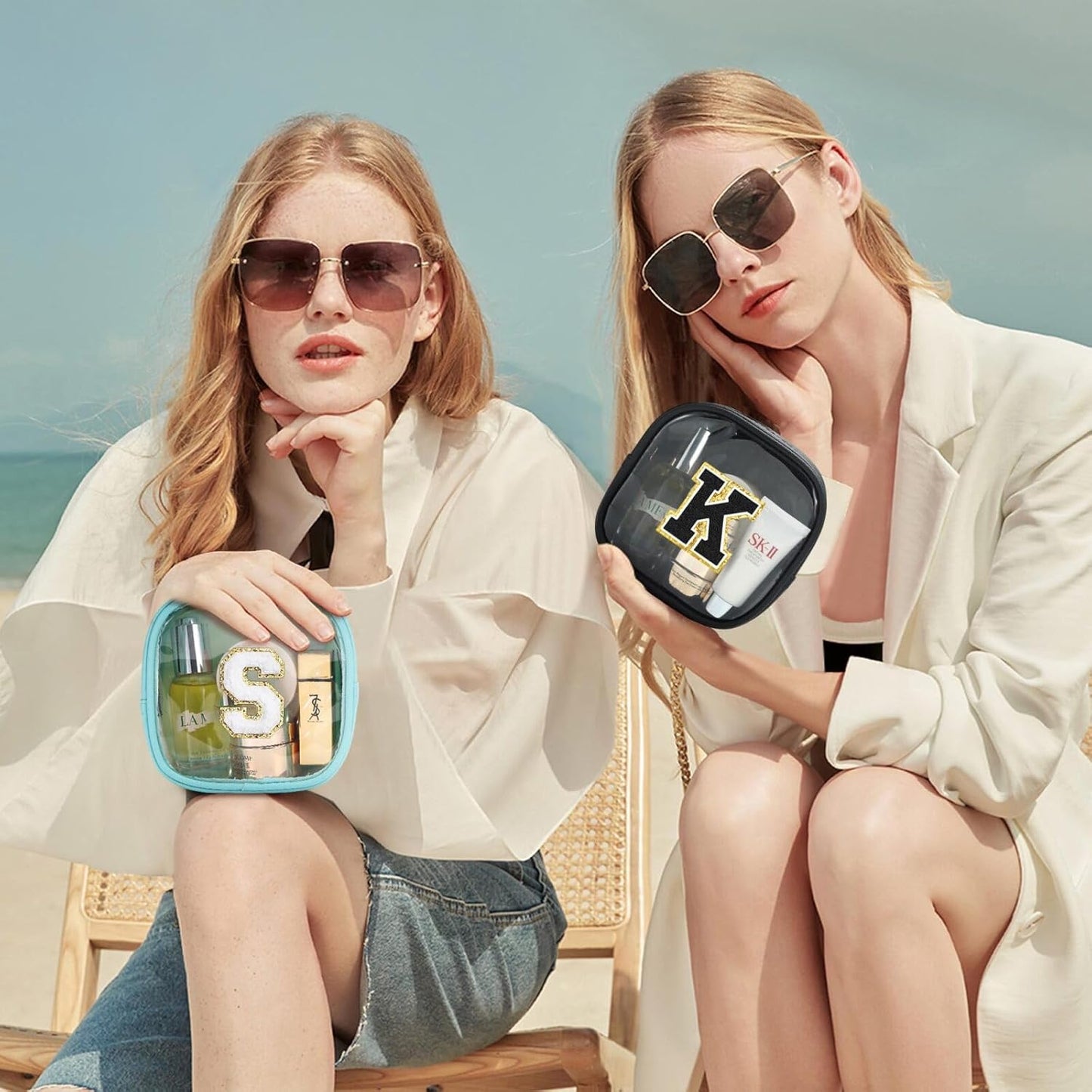 YOOLIFE Mini Clear Makeup Bag Initial Waterproof Travel Toiletry Bag, Clear Makeup Bag Travel Essentials Gifts for Women Girlfriend Teacher Appreciation Gifts Clear Travel Bag Nurse Pack Black J