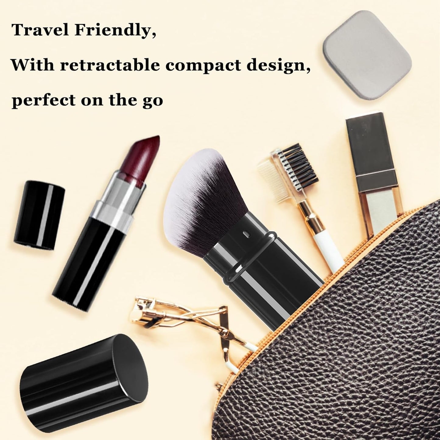 Retractable Kabuki Makeup Brush,Angle Blush Brushes Powder Foundation Makeup Brush for Blending Liquid, Blush, Bronzer, Buffing, Sunscreen,Flawless Cosmetics