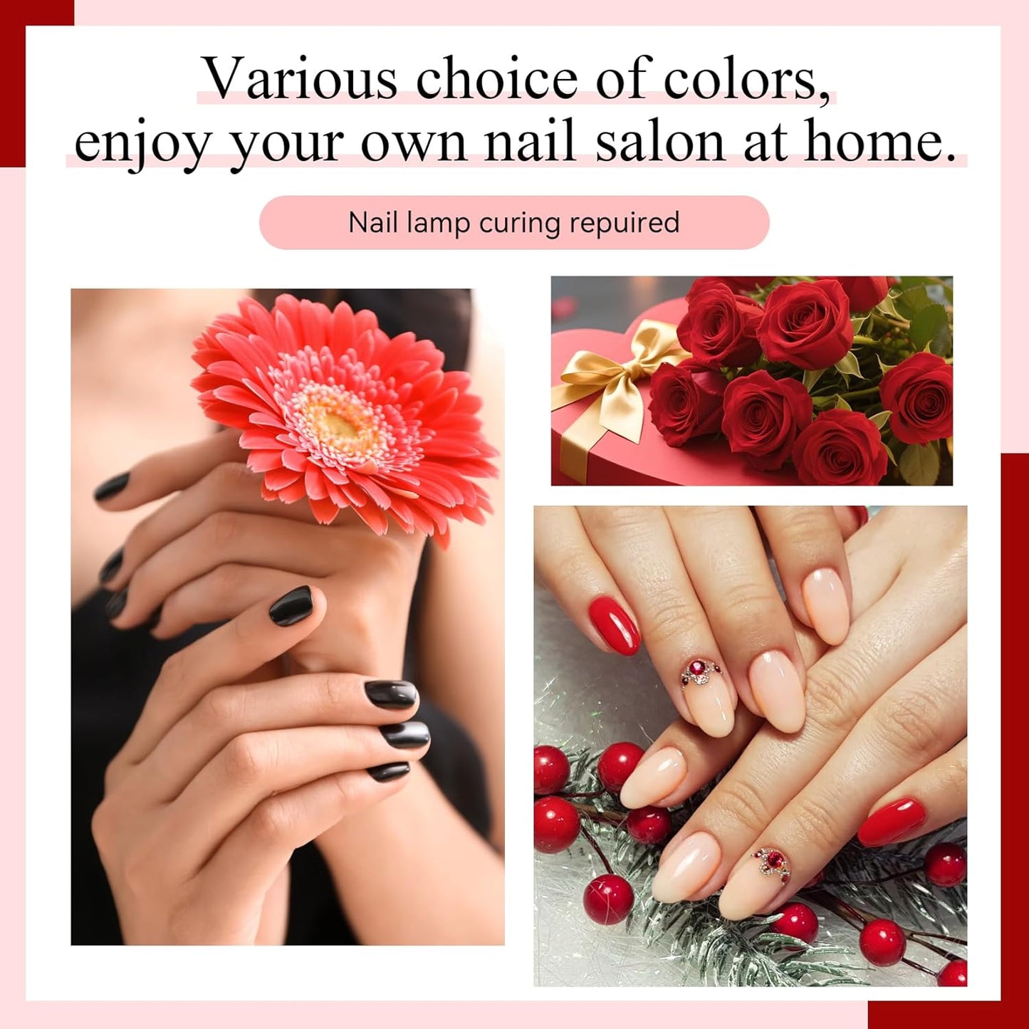 phoenixy Gel Nail Polish 30 PCS Gel Nail Polish Set Dark Color Collection Manicure Set for Women Matte Silver Gold Glitter Top Coat for Women - PCB9042