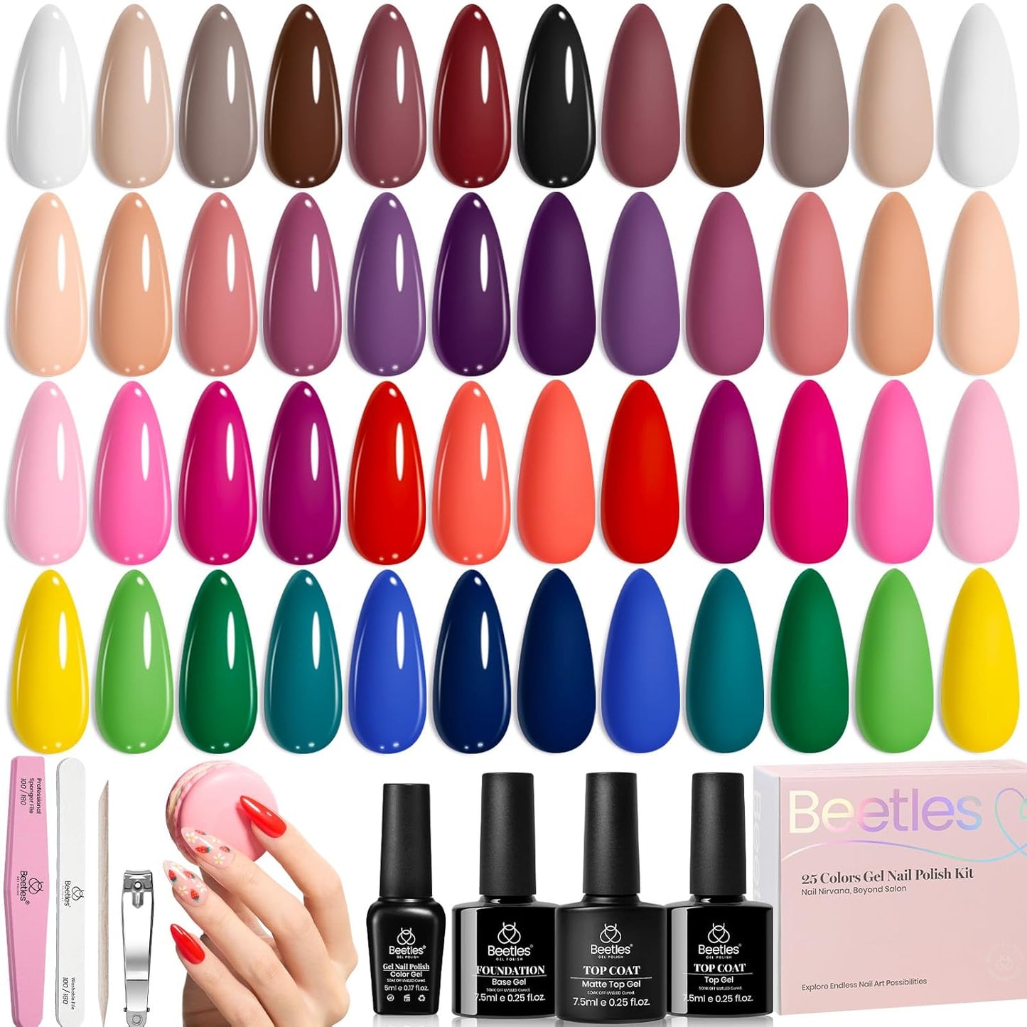 Beetles Fall Gel Polish Kit - Chic Outfits Collection 25 Colors Polish Set, Brown Purple Nude Red Black Color Gel Nails with 3Pcs Base Top Coat Manicure Kit Salon DIY Home Gift for Women