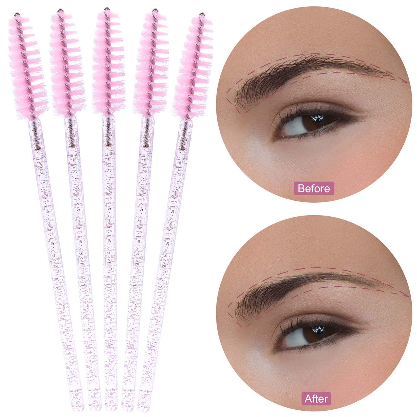 Tbestmax 200 Disposable Eyelash Brush Mascara Wands Spoolies for Eye Lashes Extension Eyebrow and Makeup Pink