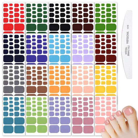 WOKOTO 20 Sheets Full Toe Nail Wraps Self-Adhesive Solid Color Toenail Nail Polish Strips Stickers for Toe Nails Stickers Decals with 1 Piece Nail File Manicure Kit Stick On Nails Color Strips