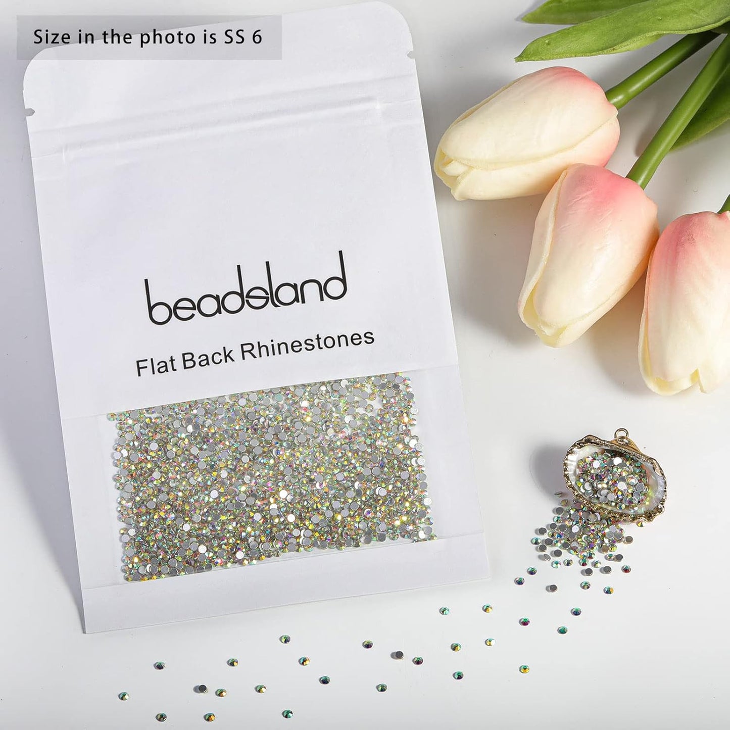 beadsland 1440pcs Flat Back Crystal Rhinestones Round Gems for Nail Art and Craft Glue Fix, CrystalAB (SS6(1.9-2.1mm))