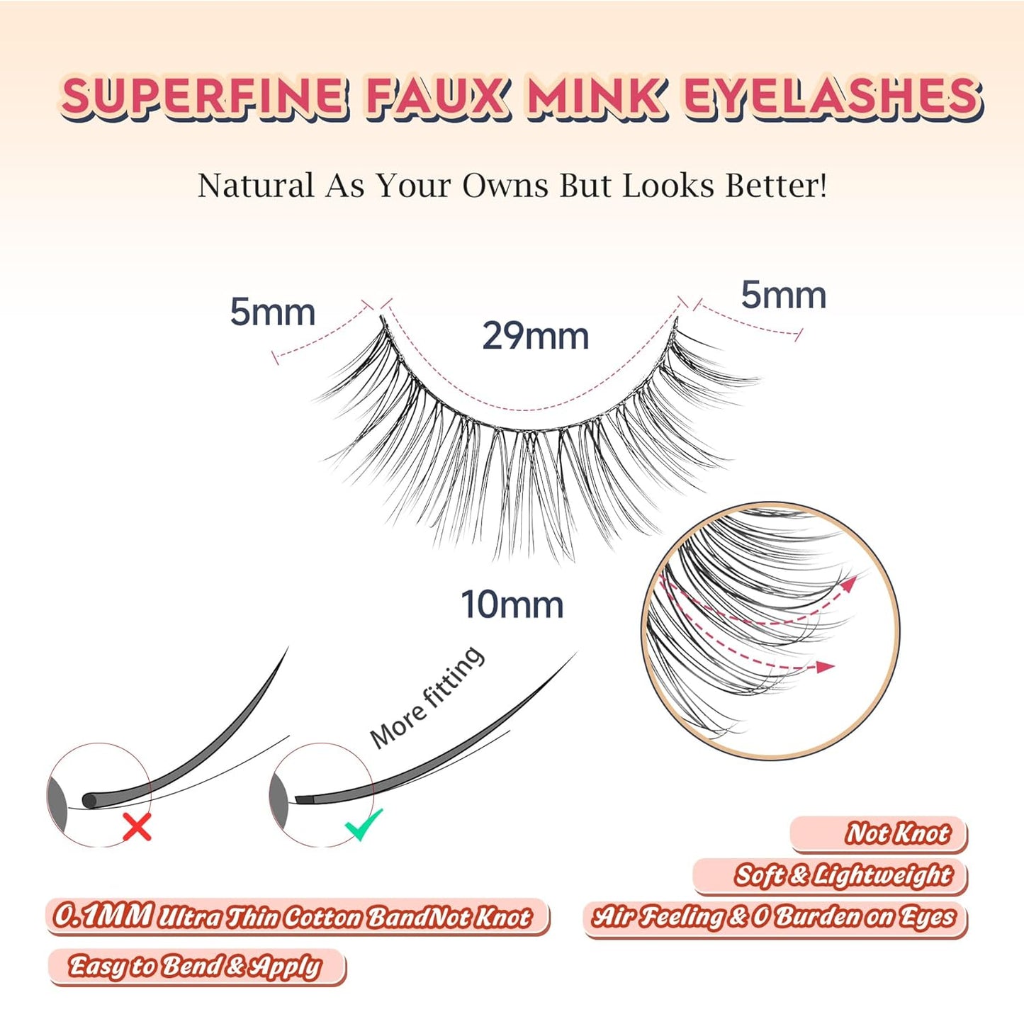 False Lashes Eyelashes Wispy 10MM Short Lash Natural Thin Band Strip Eyelash 3D Volume C Curl 7 Pair