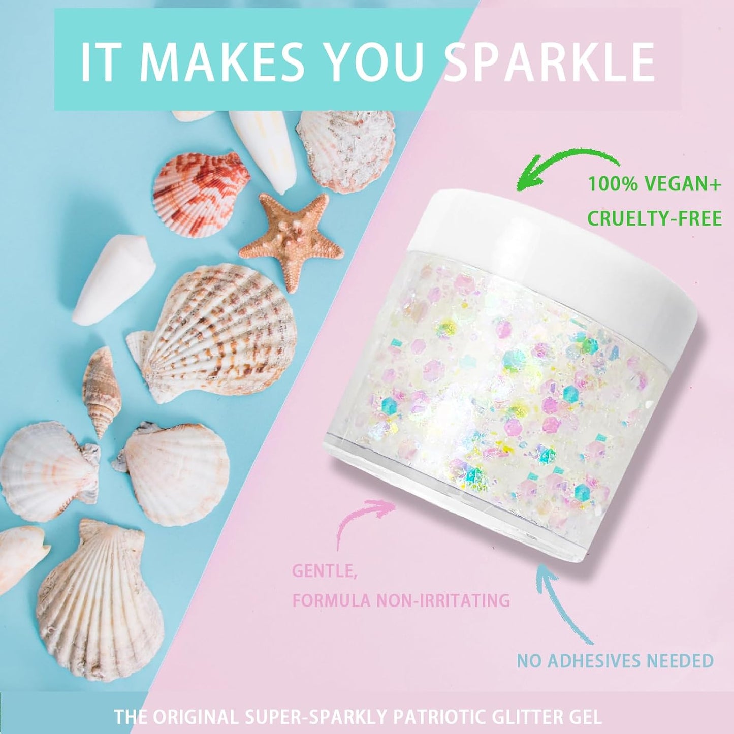 Clear White Glitter Gel for Body, Face, Hair and Lip, Color Changing Glitter Gel Under Light, Rave Mermaid Makeup Accessories (White)