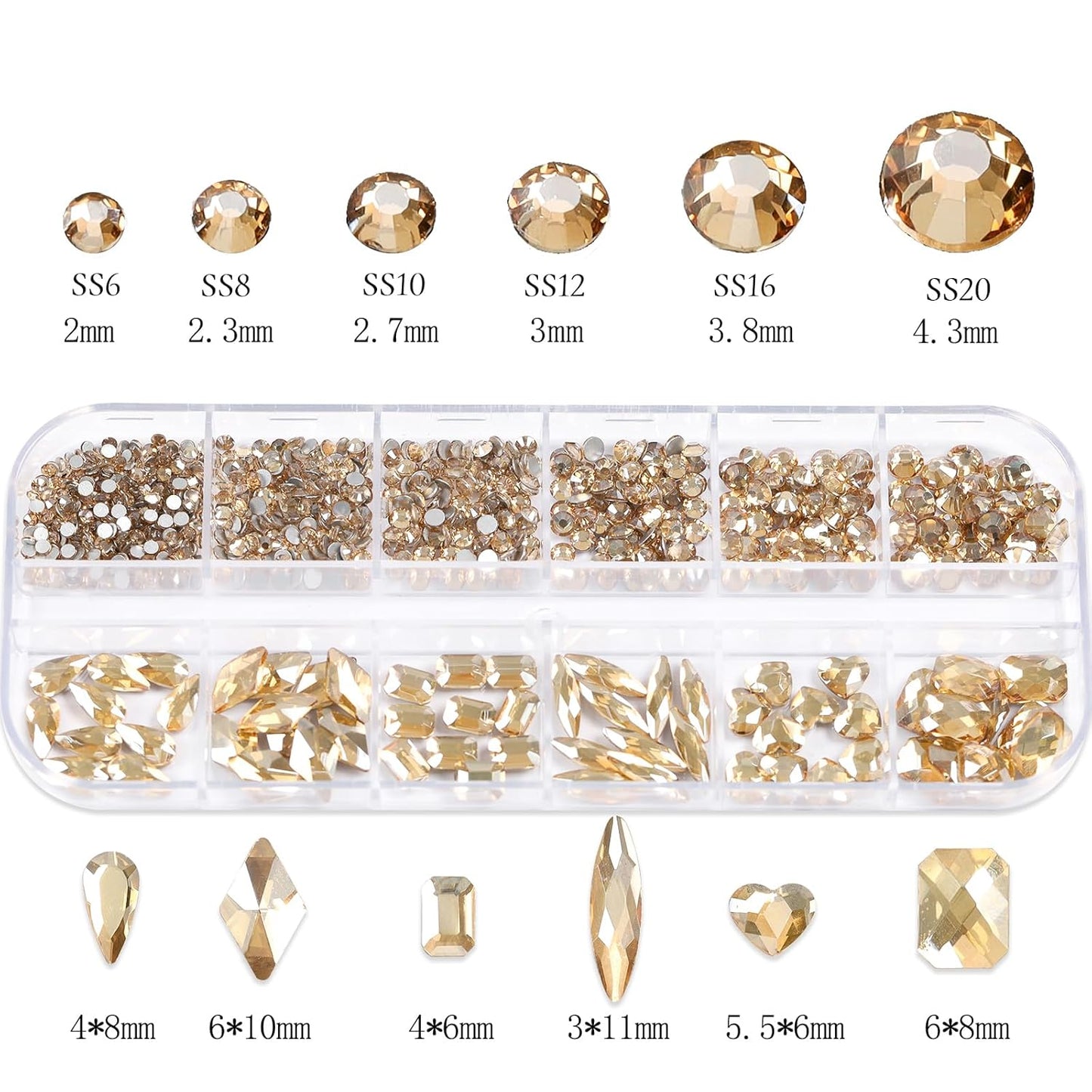 Nail Art Rhinestones Flatback Gold Nail Charms Multi Shapes Crystal Nail Supplies Mixed Nail Glitter Foil Design Nail Gems Nail Accessories for Women Nail Decorations., 3.0 Count