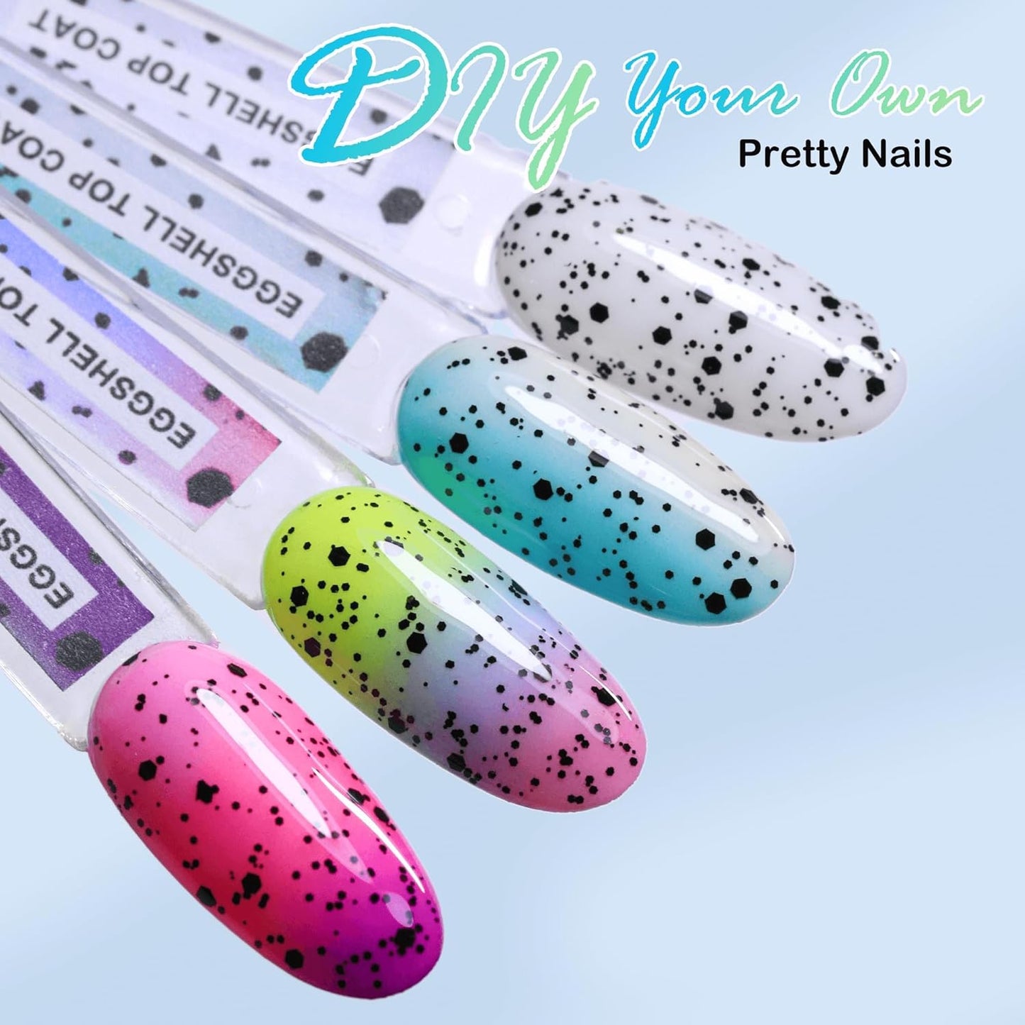 Double Rhythm 15ML No Wipe Gel Top Coat Base Coat Iridescent Glitter Shimmer 2 in 1 Nail Polish Soak Off Manicure DIY Home Salon (Eggshell Top Coat-2)