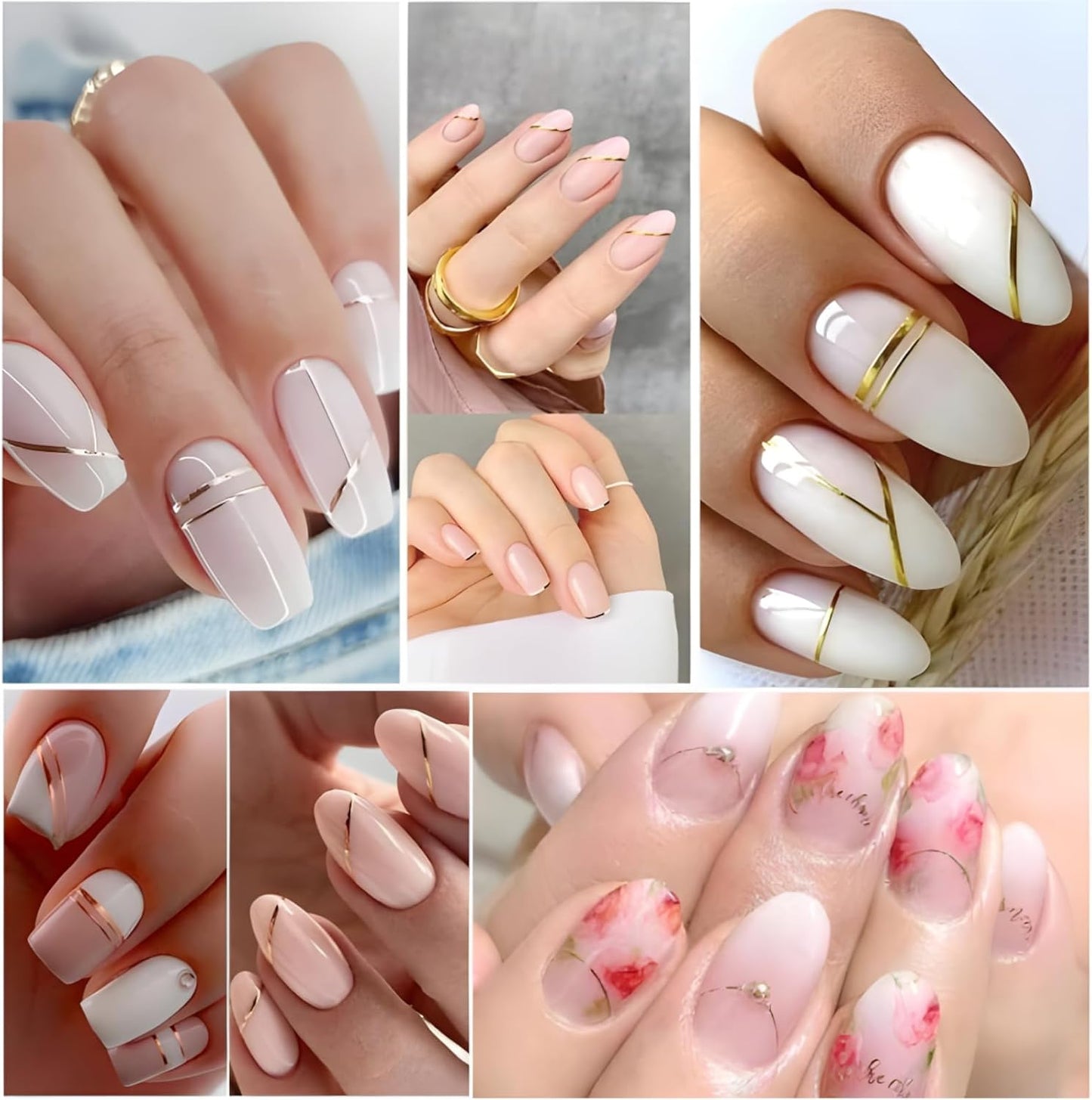 12 Sheets Gold Nail Stickers for Nail Art 3D Self Adhesive Line Nail Decals Gold Nail Art Stickers Gold Stripe Wave Nail Design French Nail Supplies for DIY Manicure Decoration for Women