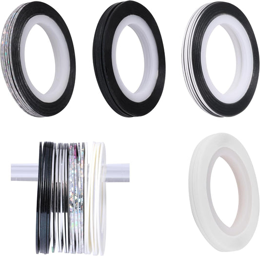 Glitter Nail Tape, 20 PCS Nail Tape for Nail Art Nail Striping Tapes Silver Gold Nail Stickers Self Adhesive Gold Nail Art Line Pinstripe Tapes Decoration Strips for DIY Design Nail Tools (1mm)