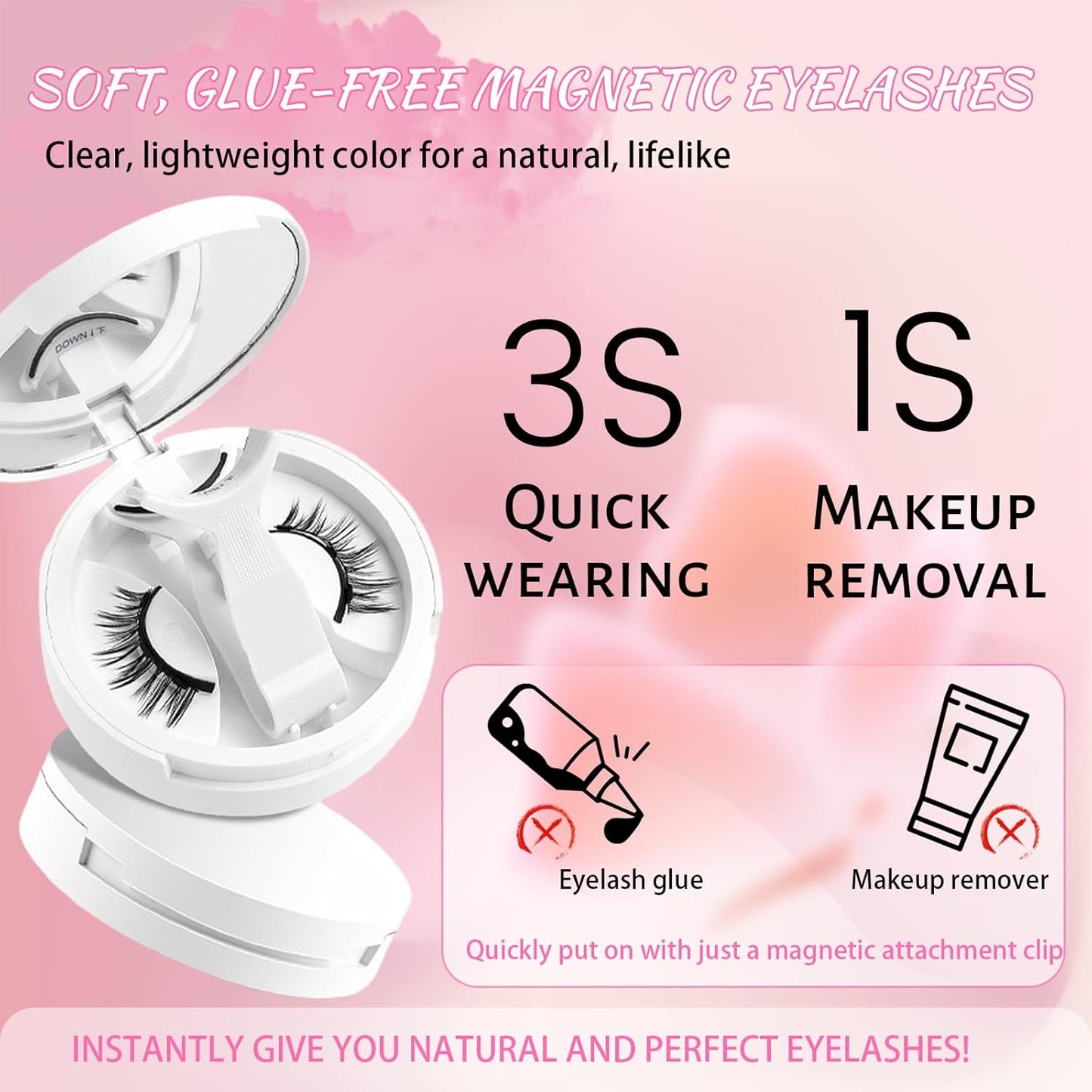 Lumentes Magnetic Eyelashes, Lumentes Magnetic Eyelashes with Applicator, Reusable No Glue Lashes, Natural Look Soft Comfortable Magnetic Lashes, Easy to Wear and Remove (Plume Black)