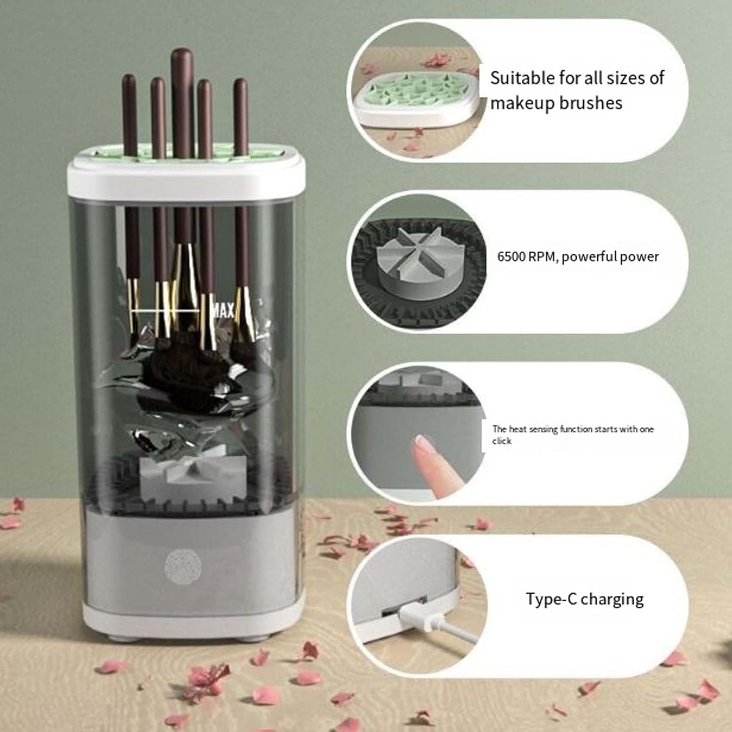 Wavearnn Electric Makeup Brush Cleaner,2025 upgrade 2-in-1 Electric Makeup Brush Automatic Cleaner,Efficient Deep Cleaning All Types Of Brushes,For All Types Of Brushes Set (Plug-in type,White)