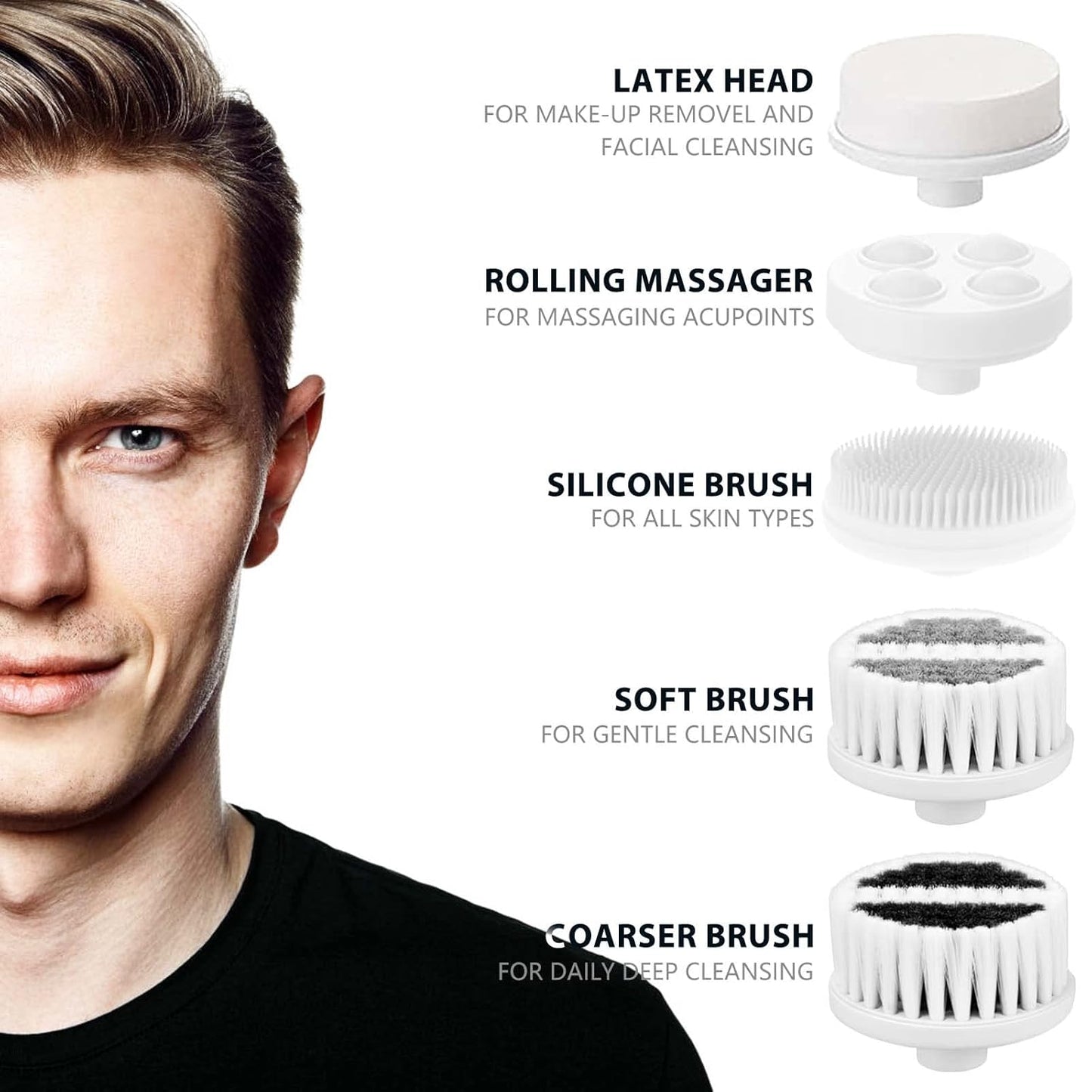 Waterproof Facial Cleansing Spin Brush Set with 5 Exfoliating Brush Heads - Electric Face Scrubber Cleanser Brush by CLSEVXY - Face Brush for Gentle Exfoliation and Deep Scrubbing