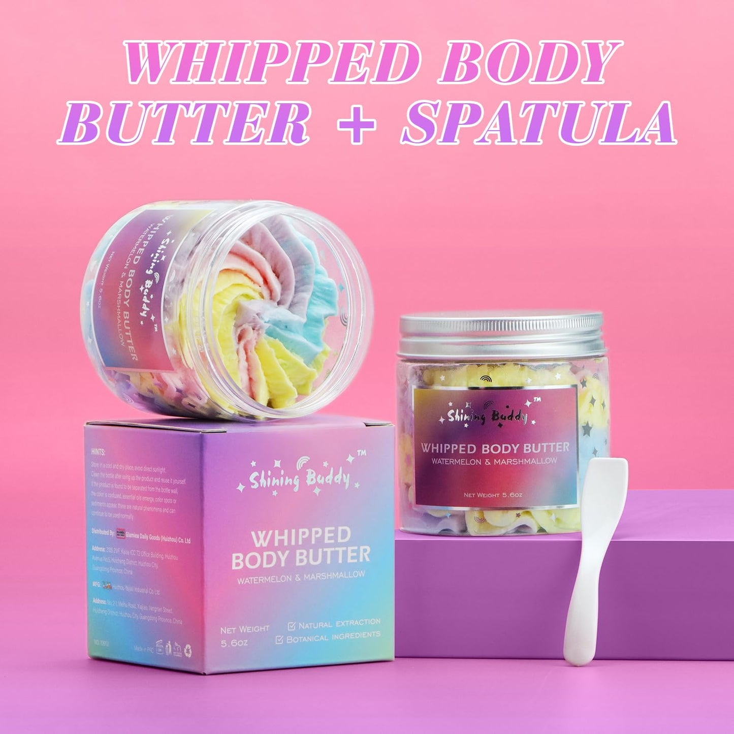 Whipped Rainbow Body Butter, Watermelon & Marshmallow, Fruity Scent, Infused with Fruit extracts, Non-Greasy,Creamy & Moisturizing Shea Butter,Nourishing Skincare for All Skin,5.6 oz