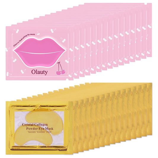 30 Pairs Lip Mask & Eye Mask, 24K Gold Crystal Gel Collagen Eye Patches for Puffy Eyes, Dark Circles, Chapstick Bulk, Hangover Kit, Bulk Gifts, Party Favors Adults, Bachelorette Party Accessories