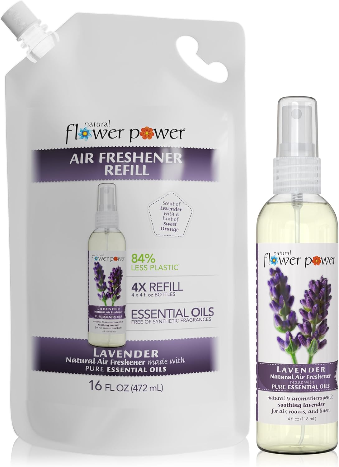 Air Freshener Spray Refills - Odor Eliminator w/Essential Oils - Home, Car & Fabric - Cruelty Free & Vegan – Lavender Spray 4 fl oz + Refill 16 fl oz Combo
