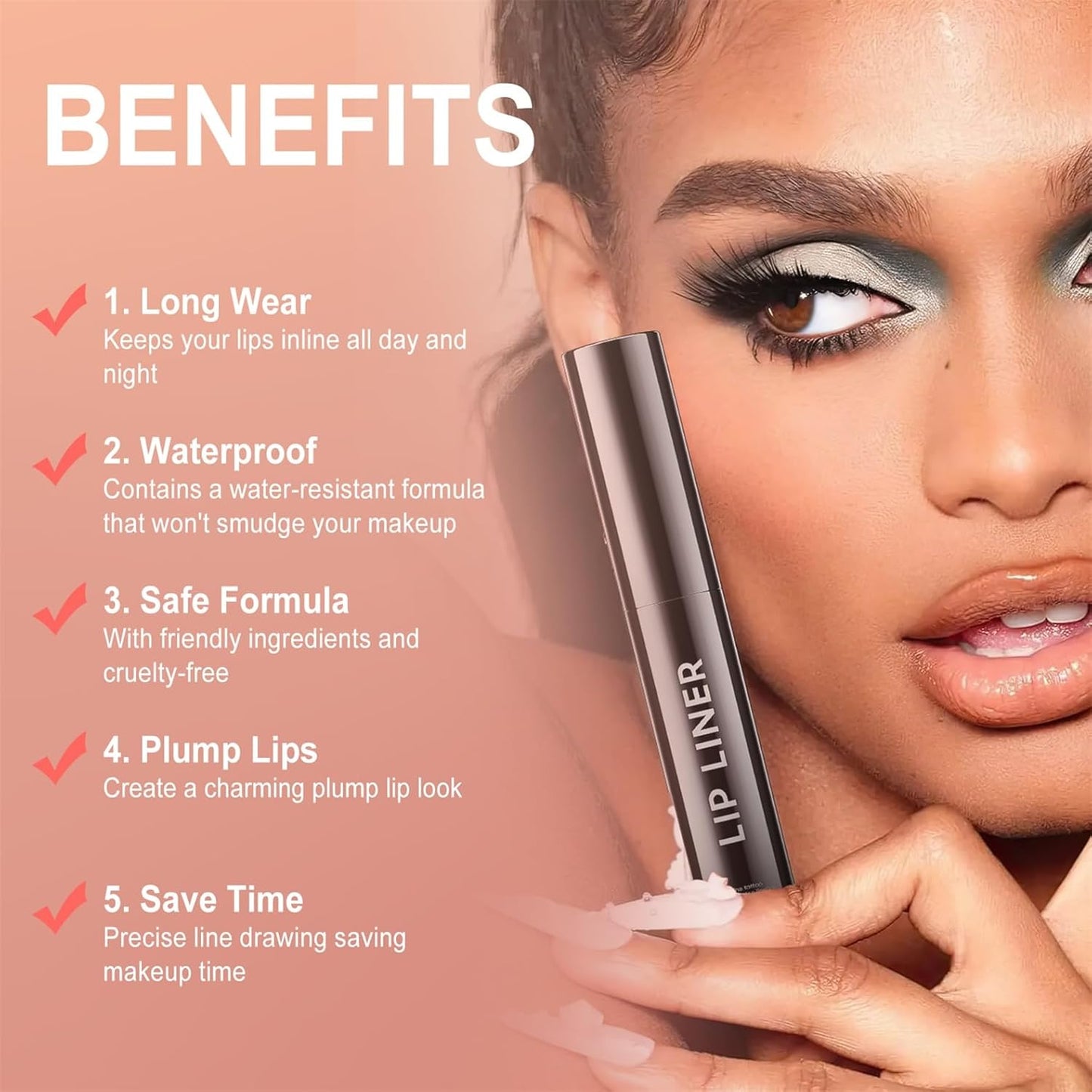 OETUIOW Lip Stain, Lip Liner, Waterproof Moisturizing Long-Lasting, Non-Stick Cup for Women All Skin Types, Rose Color