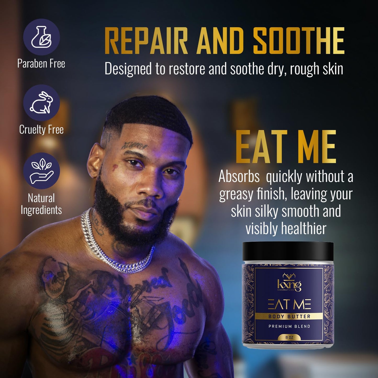 KXNG Cosmetics, Body Butter, Organic Skin Care for Men and Women, Body Moisturizer Lotions and Creams, Raw Shea Butter, Cocoa Butter, Mango, Coconut Oil, Hand, Foot, All Skin Types (Eat Me XL)