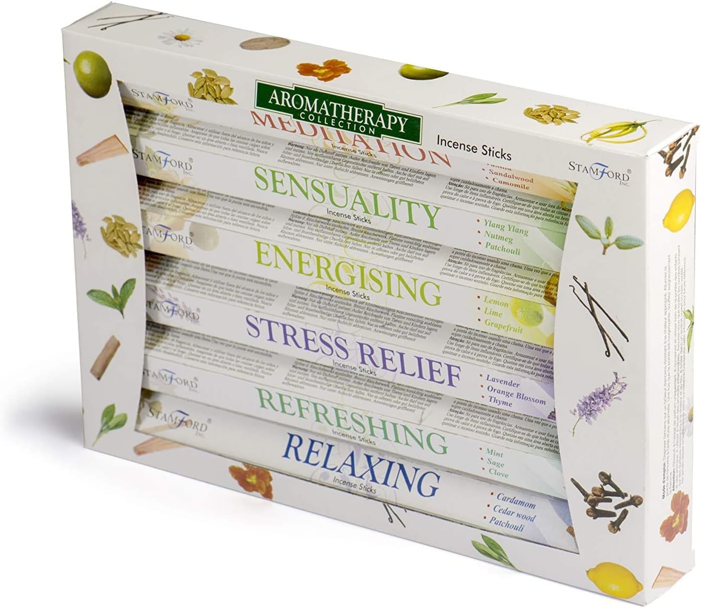 120 Sticks of Stamford Premium Aromatherapy Hex Range Incense Sticks - Relaxing, Stress Relief, Meditation, Refreshing, Sensuality & Energising Incense Gift Pack. by Stamford
