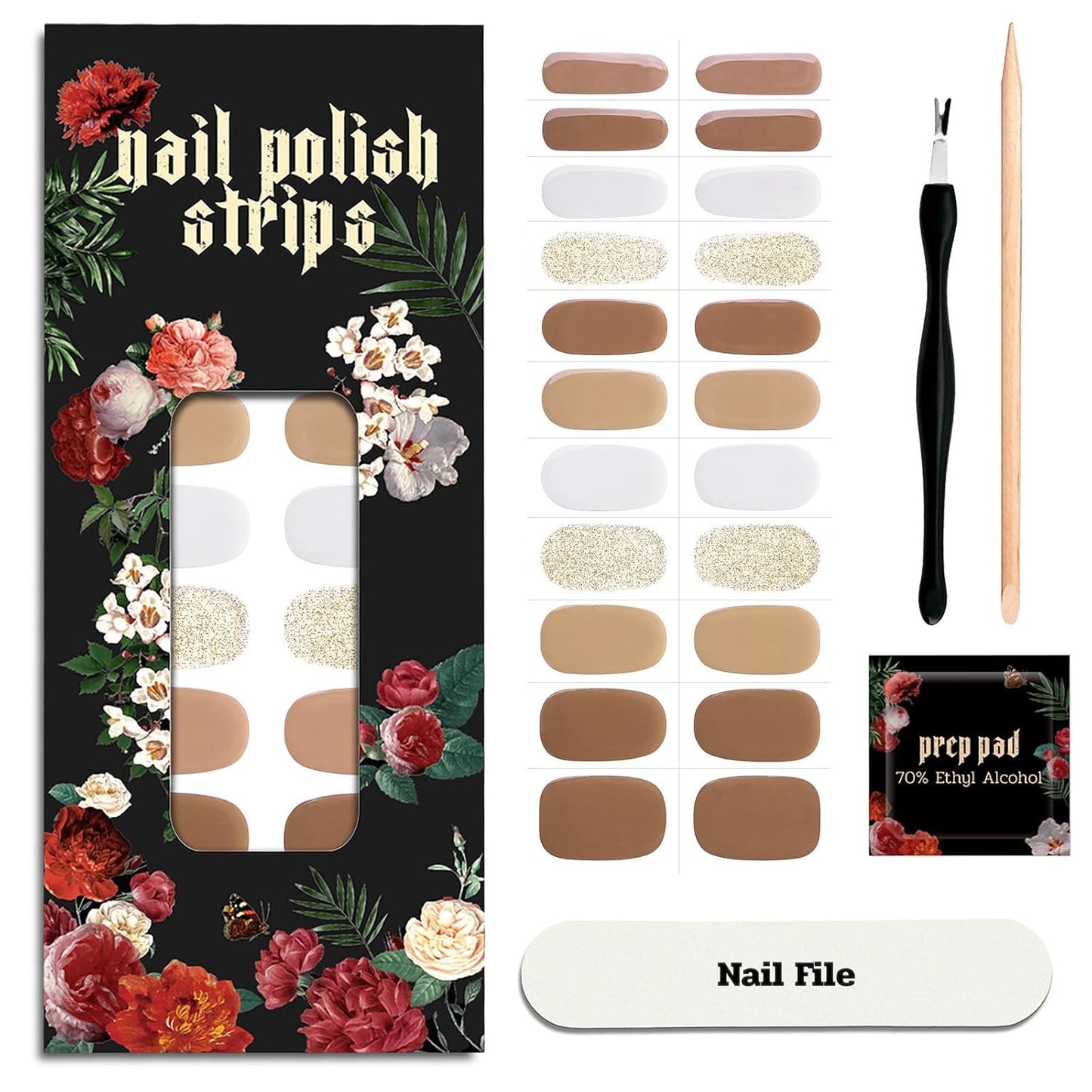 Nail Polish Strips - 22 Pcs Salon Quality Gel Nail Stickers - Long Lasting Wraps (Creamy Mushroom Brown)