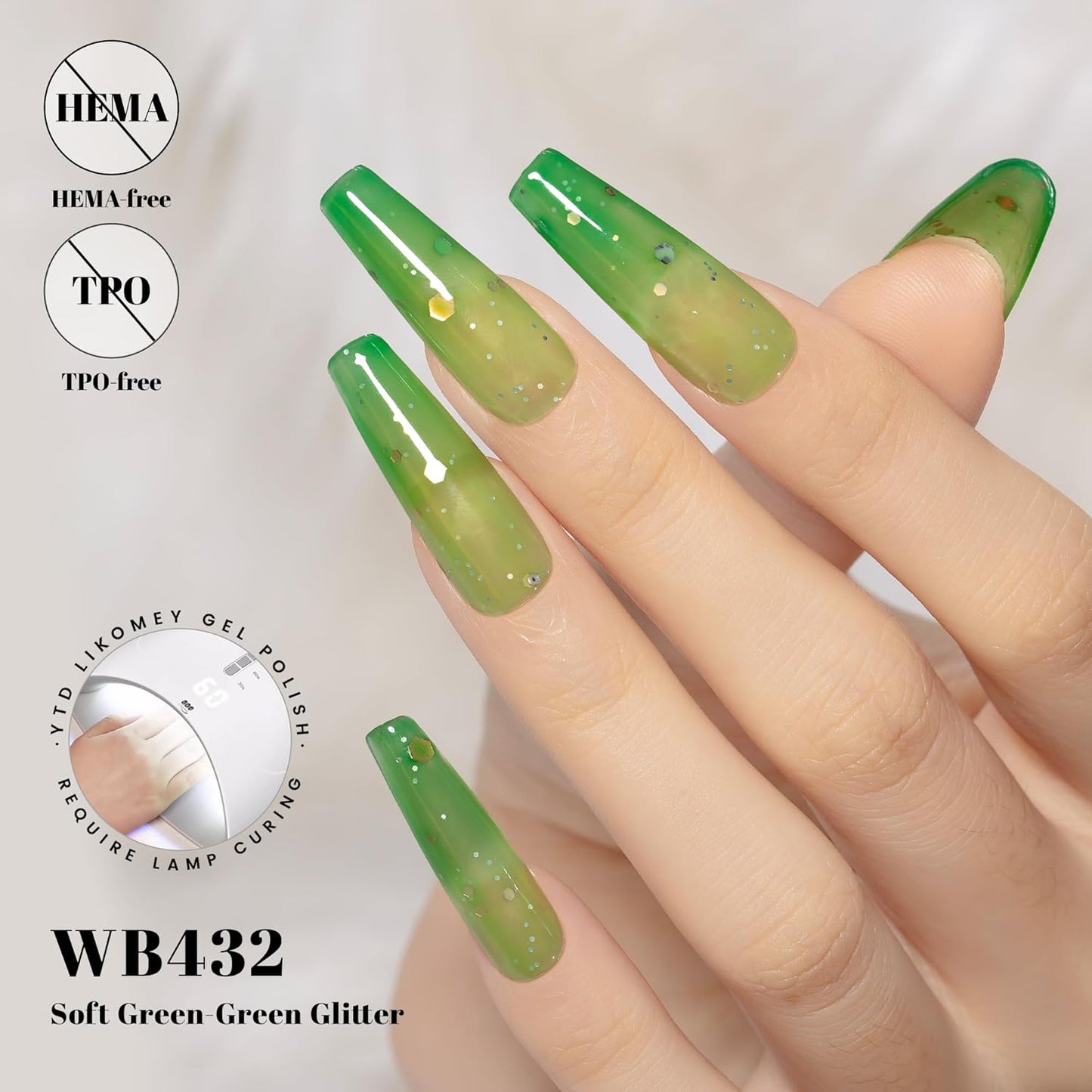 YTD Likomey Color Changing Gel Nail Polish,15ml Grass Green To Bright Green Shimmer Glitter Mood Temperature UV Gel,Fall Winter Yellow Thermal Ombre UV Color Nail Varnish,HEMA Free WB432