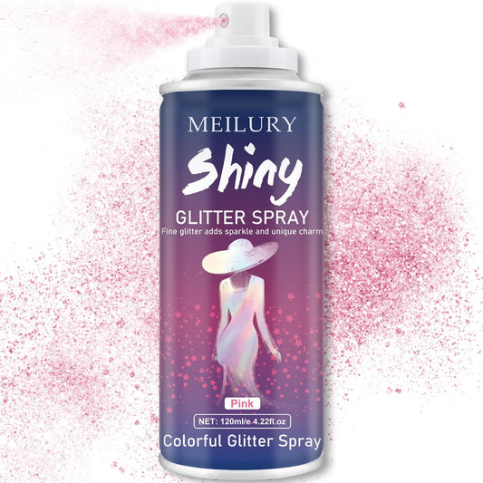 Hair and Body Glitter Spray, Holographic Glitter Highlighter Powder, Hairspray for Clothes, Face Body Shiny Glitter, Loose Shimmer Hairspray Festival Rave Prom Accessories, 4.22 Fl Oz (Pink)