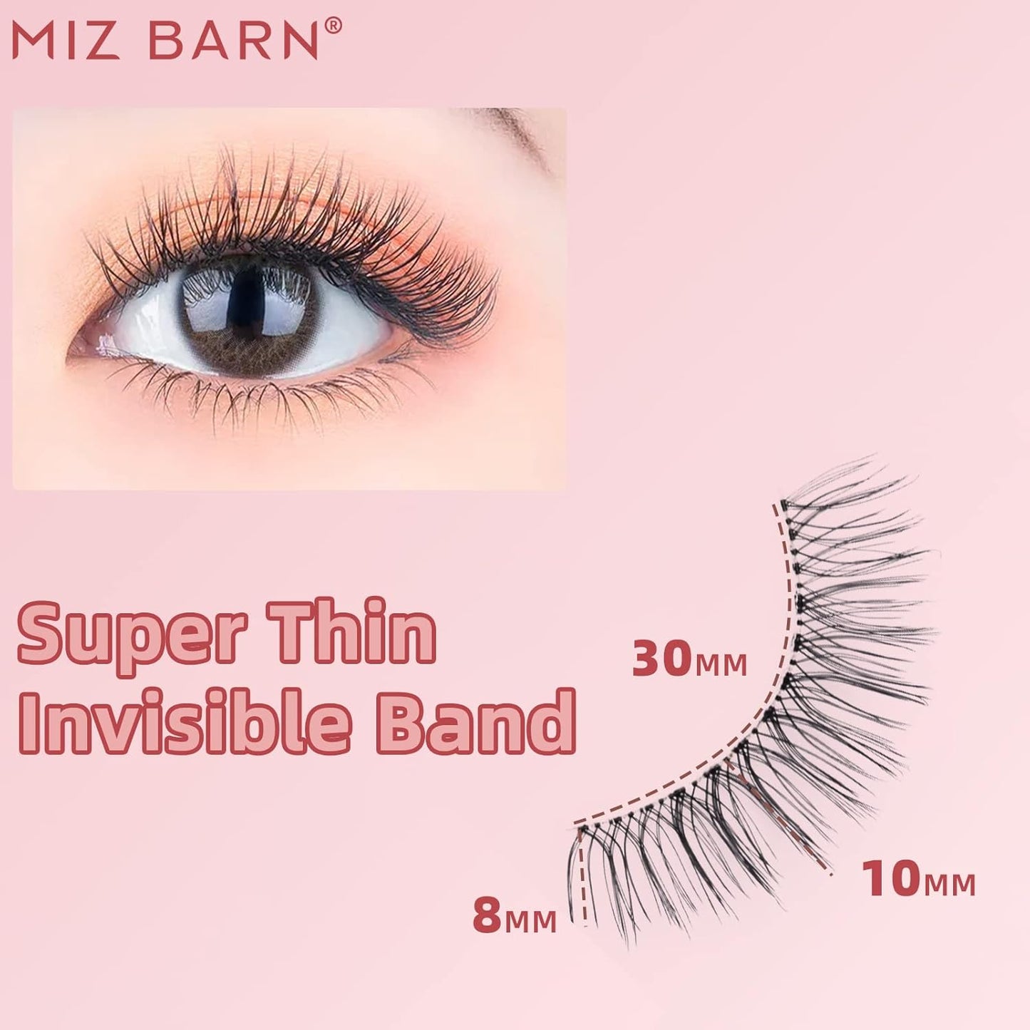 Miz Barn Daily Natural Look False Eyelashes, 4 Pairs Natural Soft Lightweight Comfortable Short Lashes Luxurious Clear Band Handmade False Eyelashes(M12)