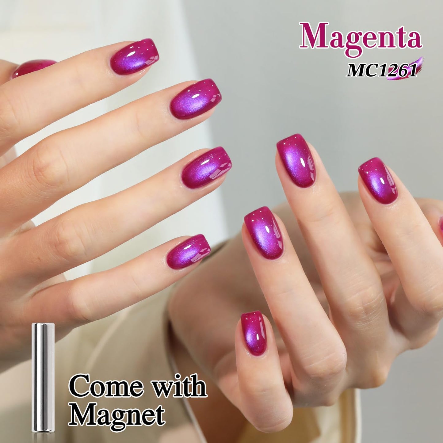 Double Rhythm 0.5 OZ Cat Eye Gel Polish with Magnet 15ML Holographic Glitter Shimmer Translucent Jelly Color Magnetic Nail Polish Salon DIY at Home (Red Purple-MC1261)