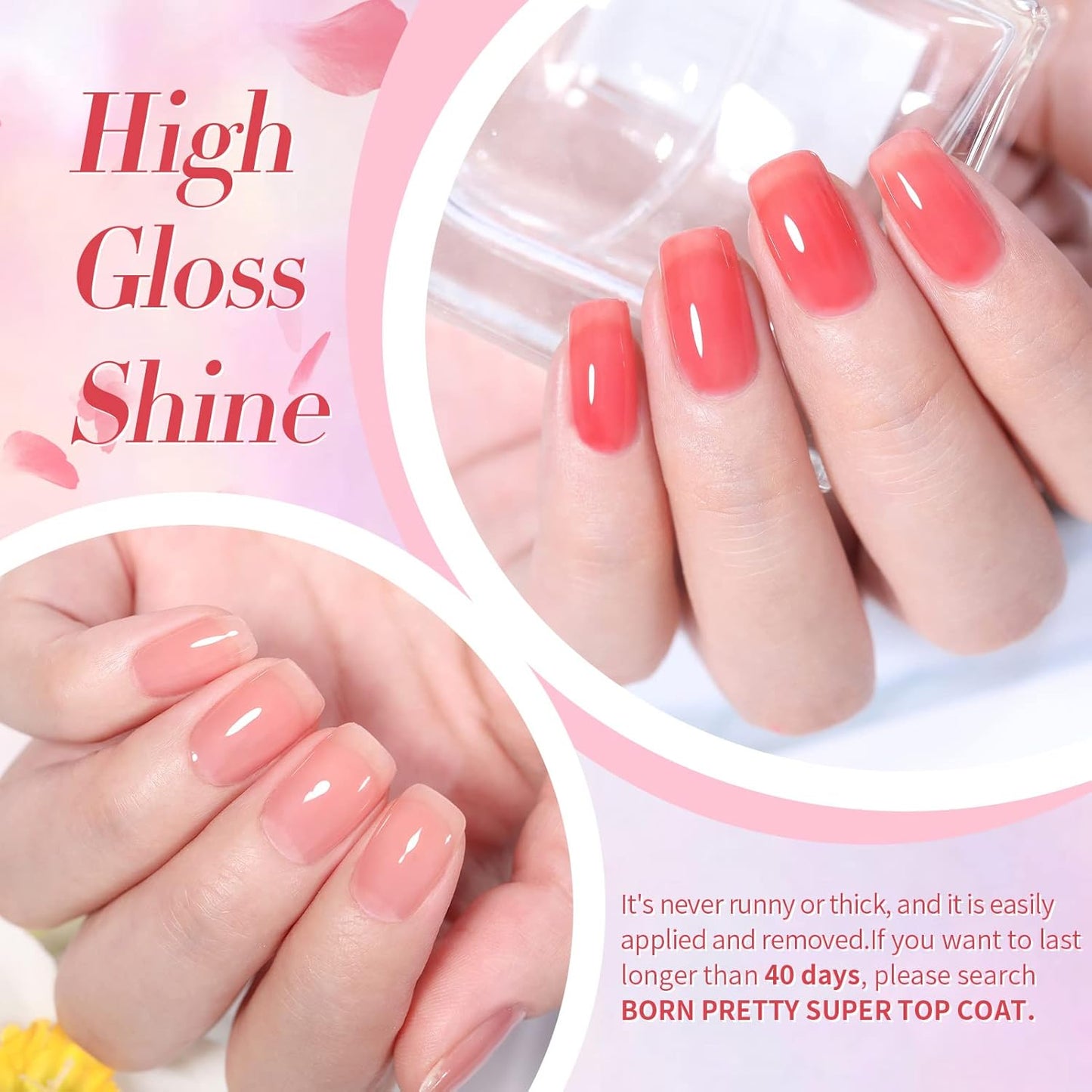 Born Pretty Jelly Nude Pink Gel Nail Polish Sheer Transparent Gel Polish 6Colors Soak Off U v Light Cure Gel Polish Kit for Salon and Nail Art DIY at Home