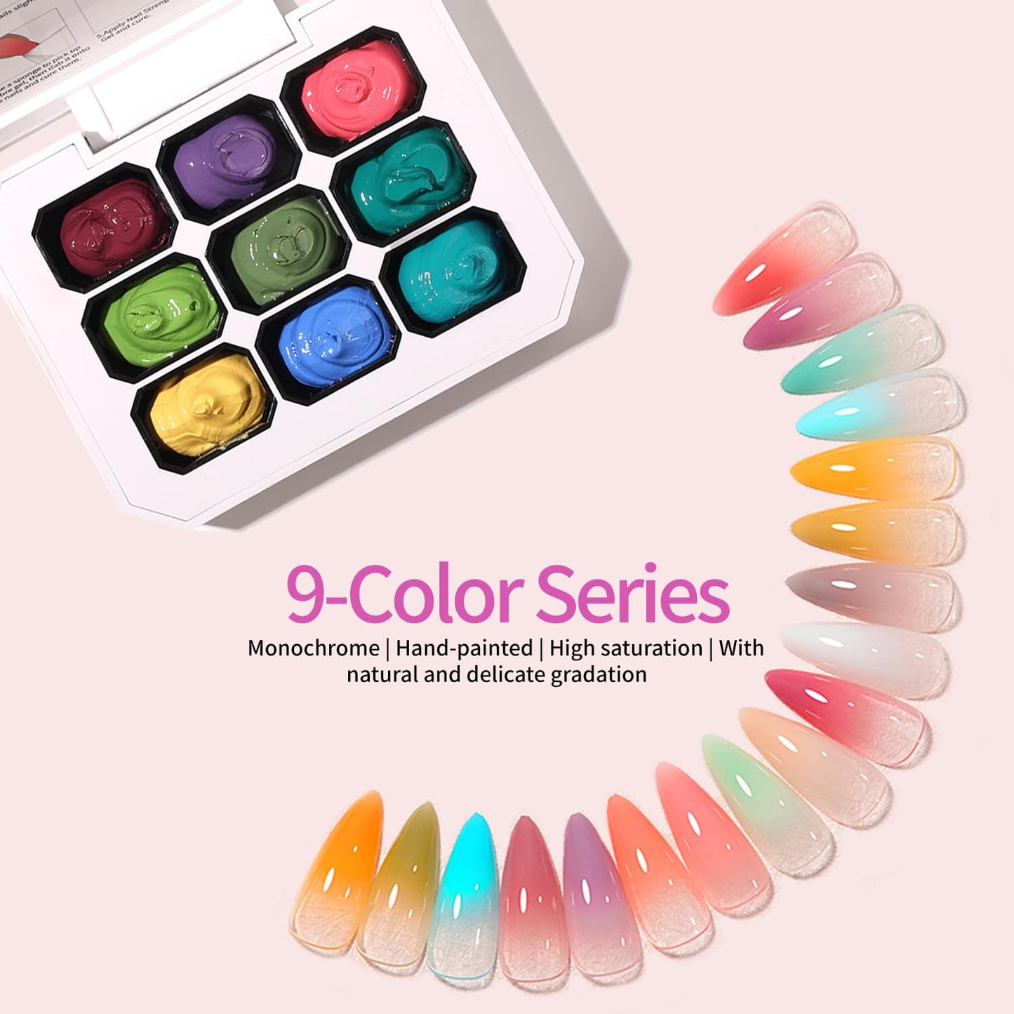 Ombre Gel Nail Polish Nail Sponges for Ombre 9 Series Colorful Blush Effect Gradient Painting Gel for Ombre Nails Multistyle French Manicure Nail Art DIY Home (A8, 1)