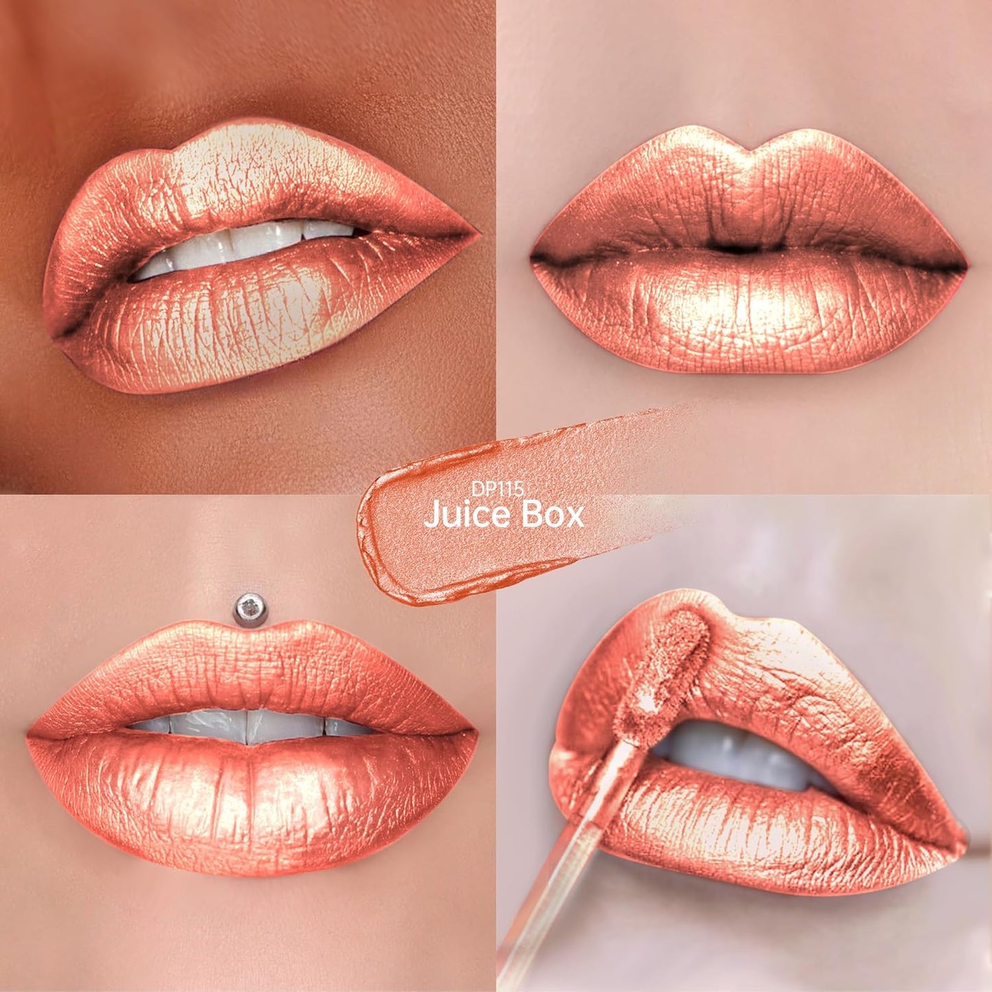 Peach Red Lipsticks for Women Metallic Lipstick Long Lasting Non Stick Cup Lip Gloss, Shimmer Lightweight Hydrating Full Coverage Lip Color, DP115 Juice Box