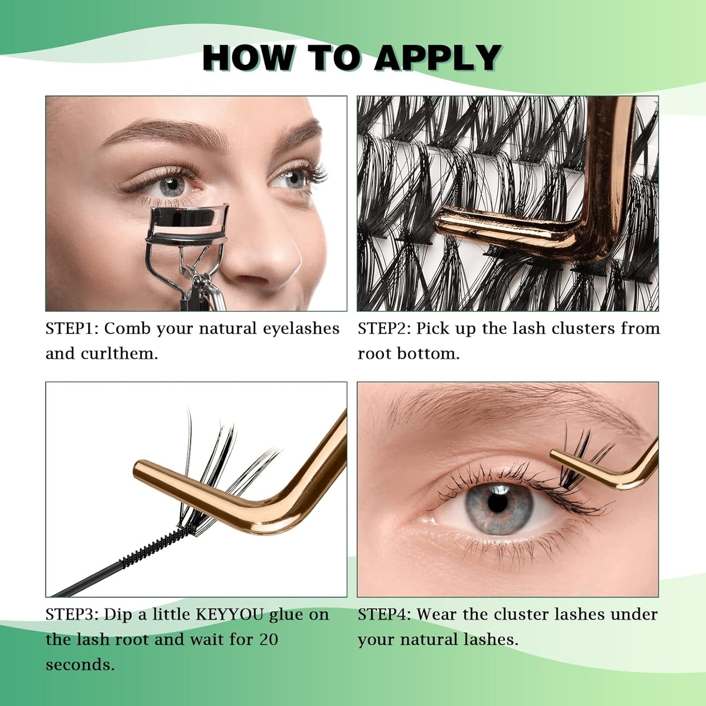 Lash Clusters 300pcs Eyelash Clusters 50D 0.07D Curl 12mm DIY Eyelash Extension KEYYOU Large Tray Volume Soft&Natural Individual Lashes(50D-0.07D,12)
