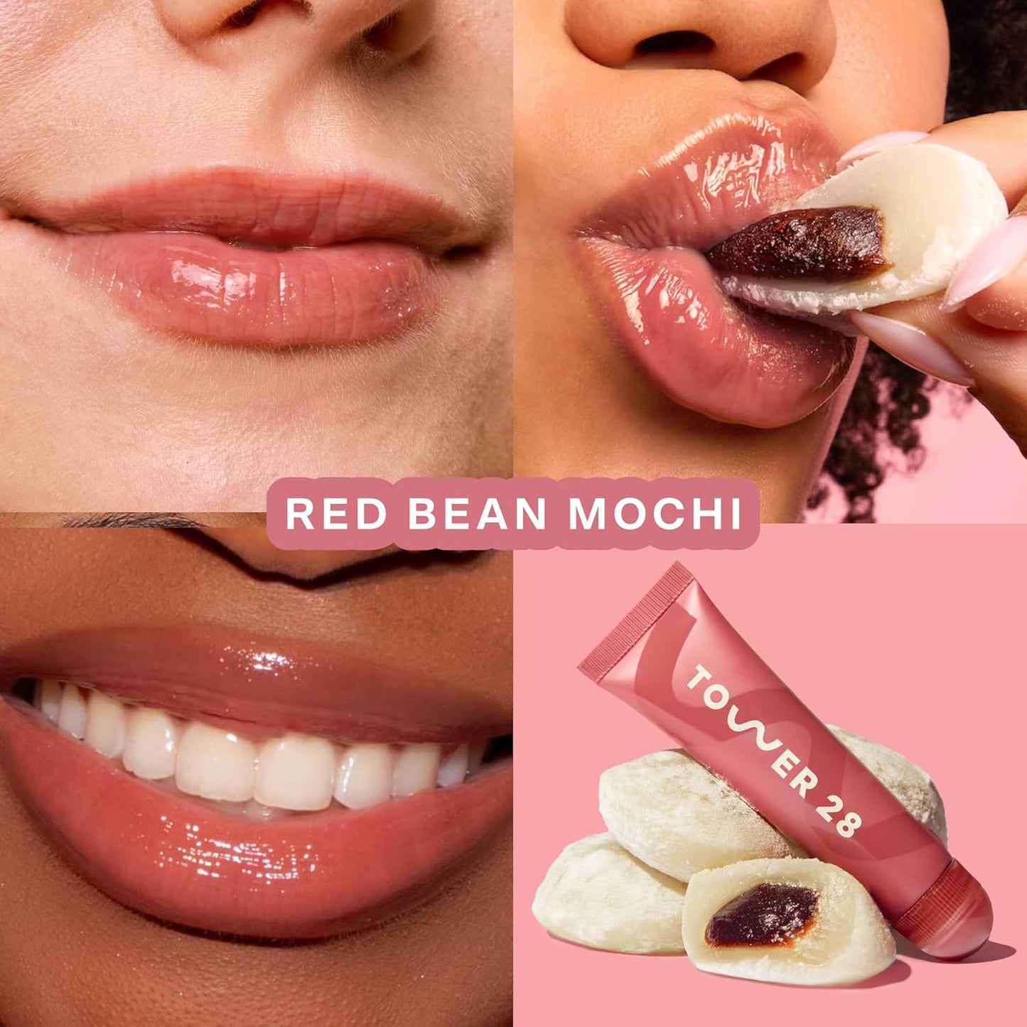Tower 28 LipSoftie Hydrating Tinted Lip Treatment Balm, Moisturizing Lip Mask for Chapped Lips - Red Bean Mochi, Sheer Rosy Nude