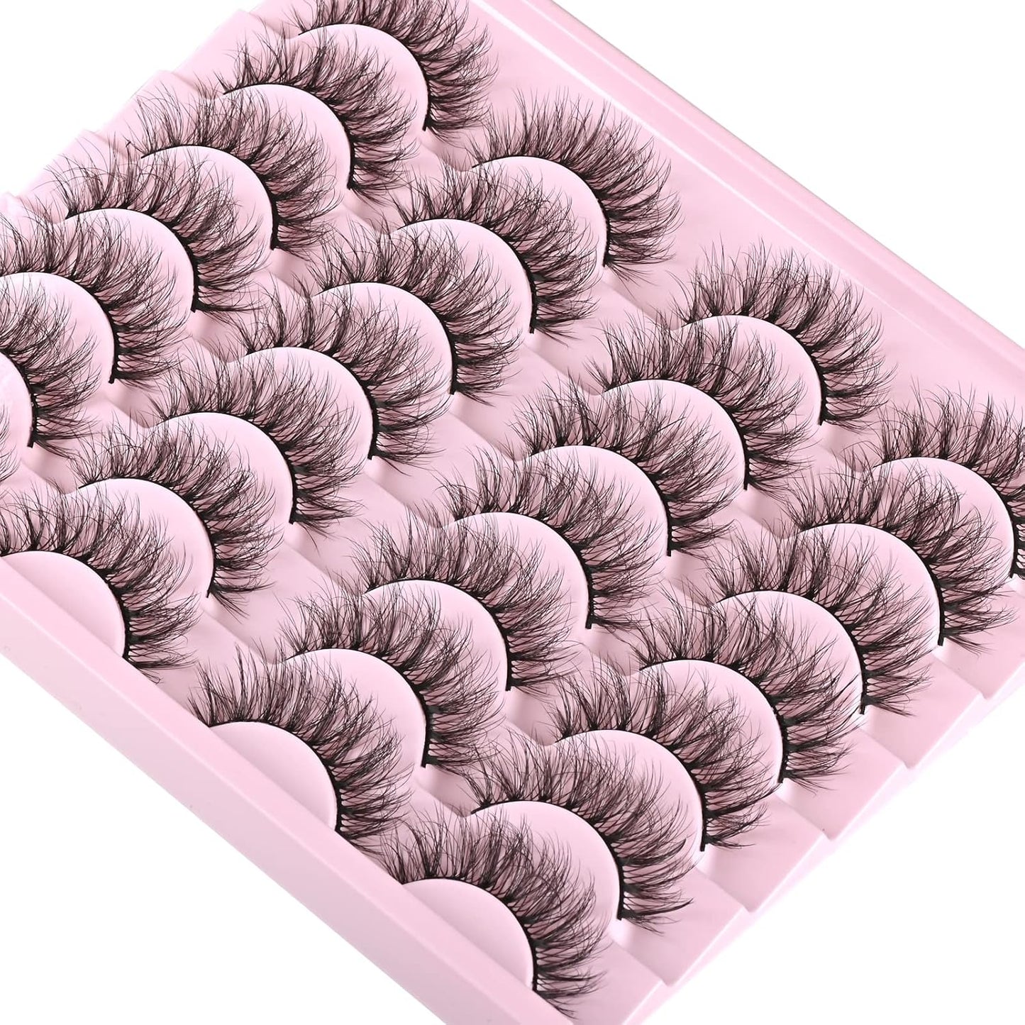 FARRED Natural Lashes Short Eyelashes Wispy False Mink Lash Pack 14 Pair Natural Look Fluffy Doll Eyelash Small Fake Strip Lashes Full Pestañas Sets for MUA and Beginners Daily Makeup (F3 | 8-16mm)