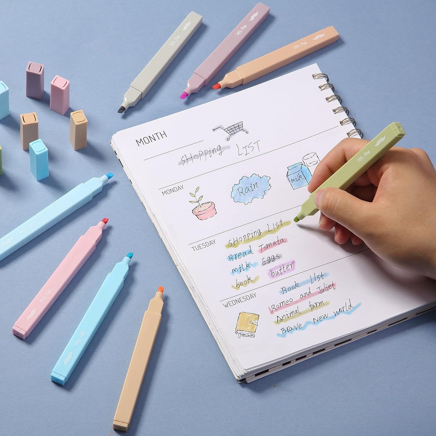 Mr. Pen Aesthetic Highlighters - 8 pcs, Chisel Tip, Pastel & Vintage Colors, No Bleed Bible Highlighters