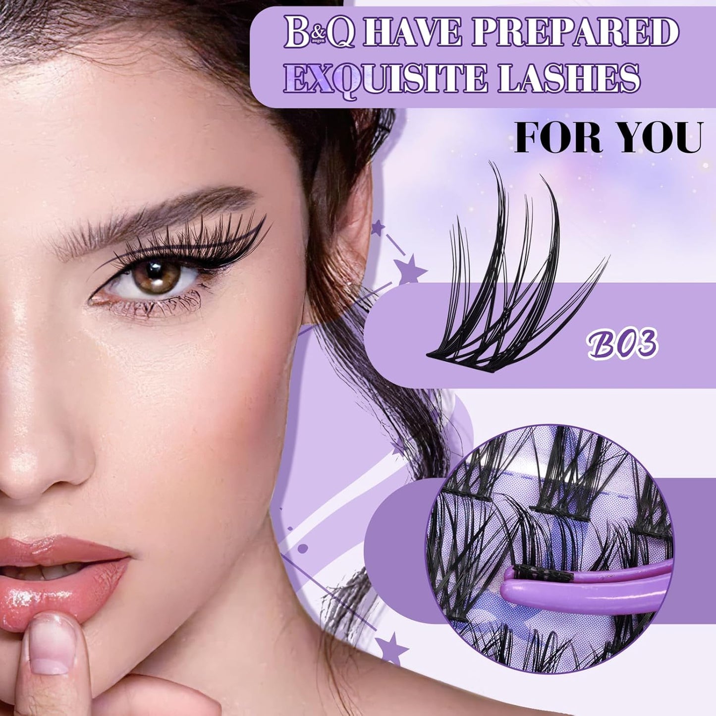 Lash Extension Kit B03 Eyelash Extension Kit B&Qaugen DIY Lash Extension Kit 156 PCS Lash Clusters 8-18mm Cluster Eyelash Extensions Kit with Lash Bond and Seal Lash Applicator Tool (Kit,B03)